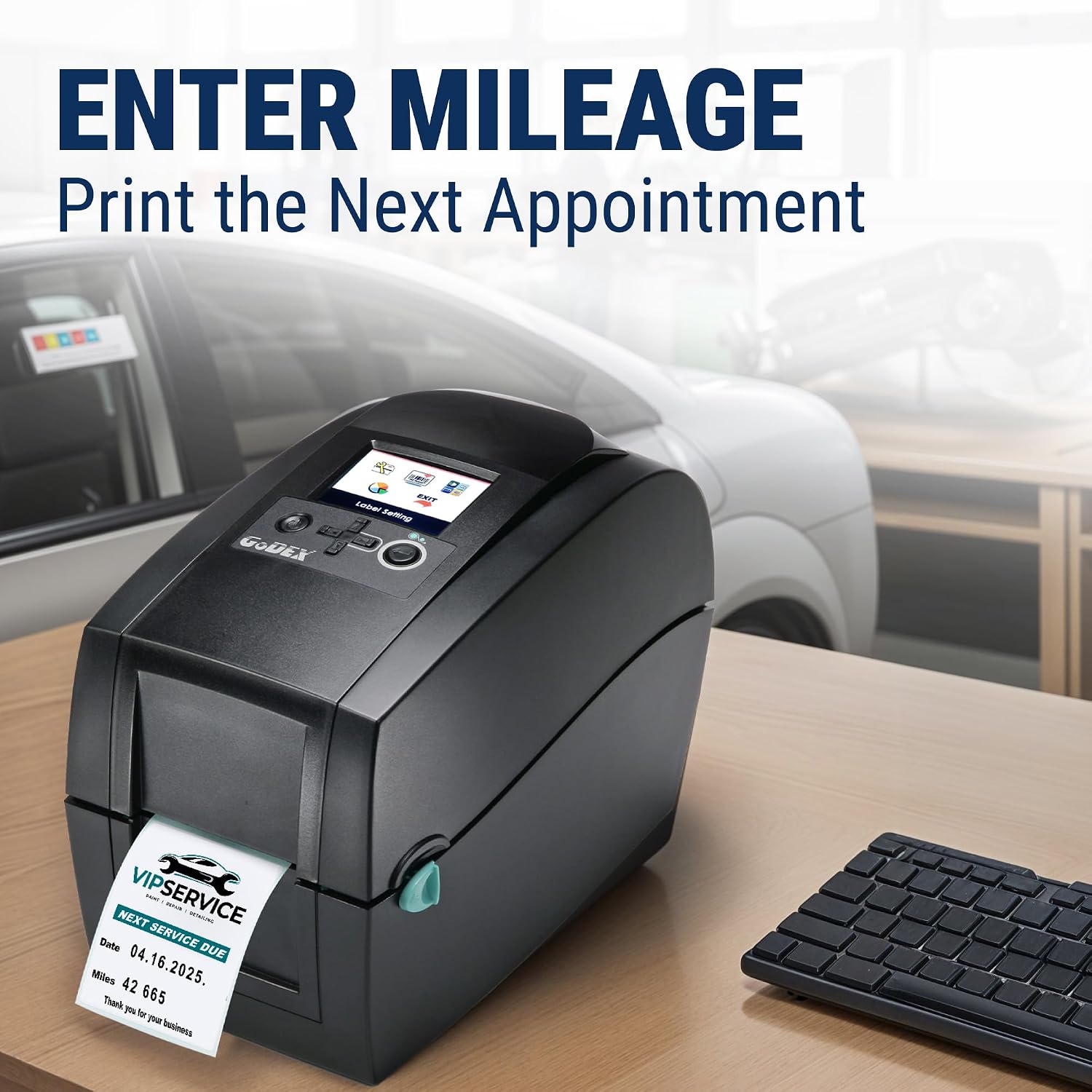 McAuley Labels Oil Change Sticker Printer Machine - Godex RT200i Next Service Reminder Stickers Printer System Set - Fully Programmed Package - Comes with 1000 Custom Oil Labels, Ribbon & Keyboard - Image 5