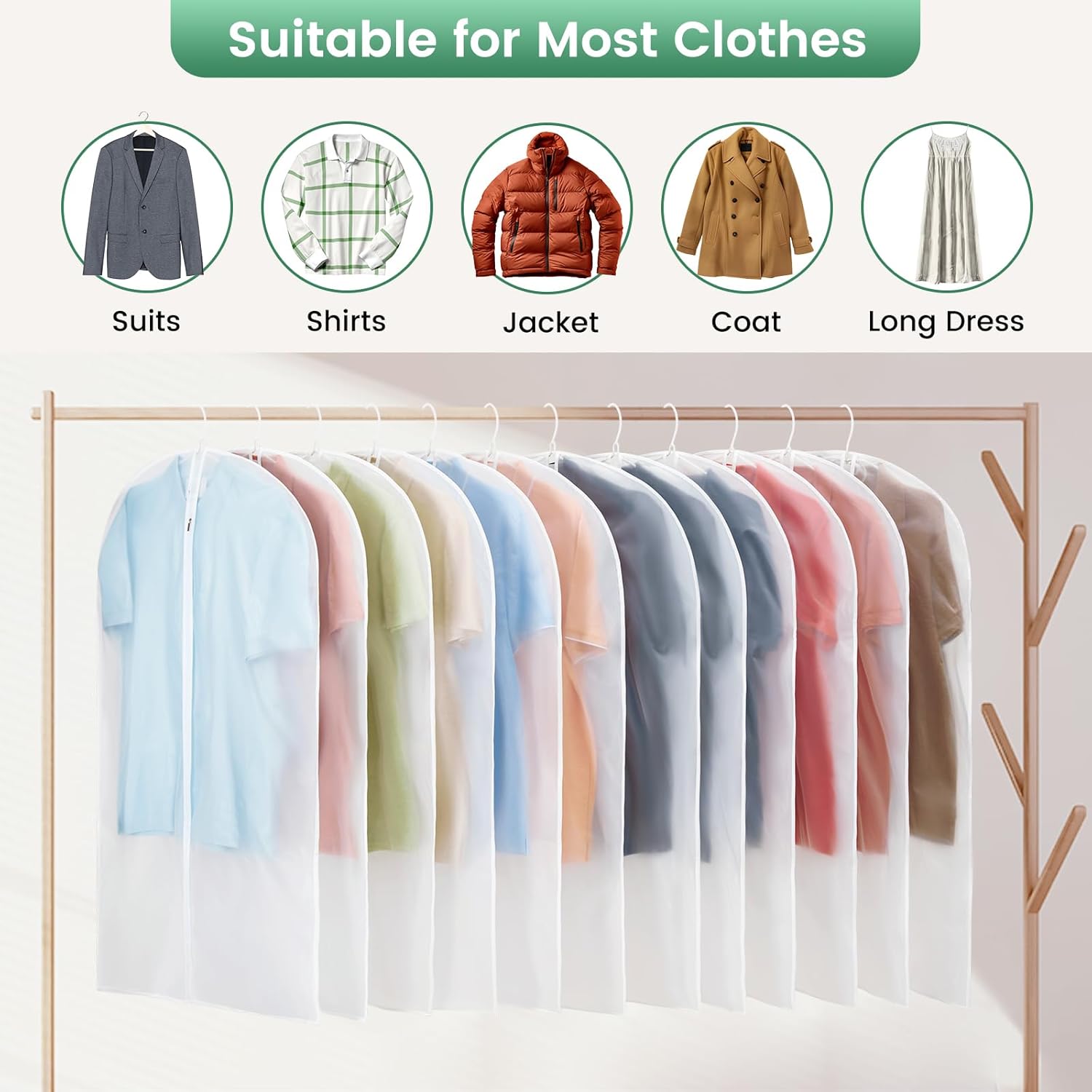 6 Pack Garment Bags for Hanging Clothes - Translucent Suit Bag for Closet Wardrobe Storage Travel - 24" x 42" - Image 6
