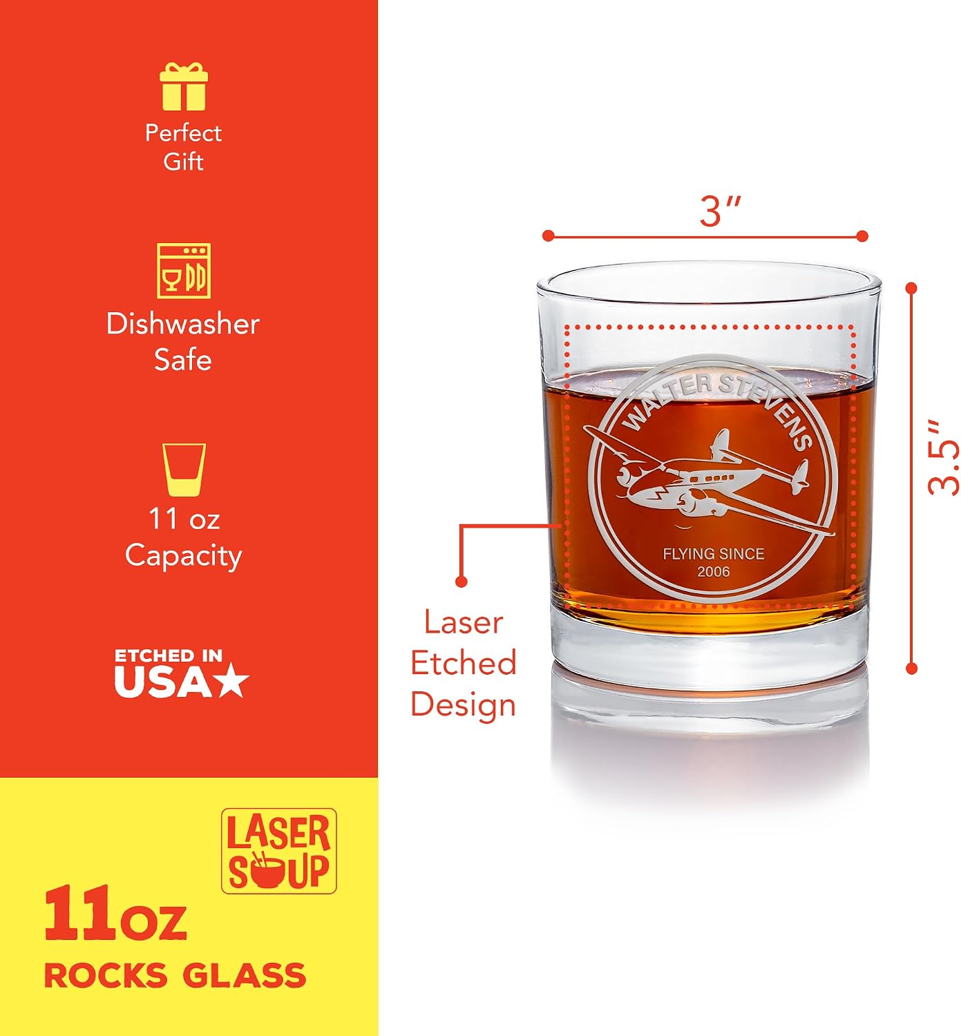 Personalized Aviator Plane Round Rocks Glass, Pilot Graduation or Retirement Gift - 1 Pack - Image 3