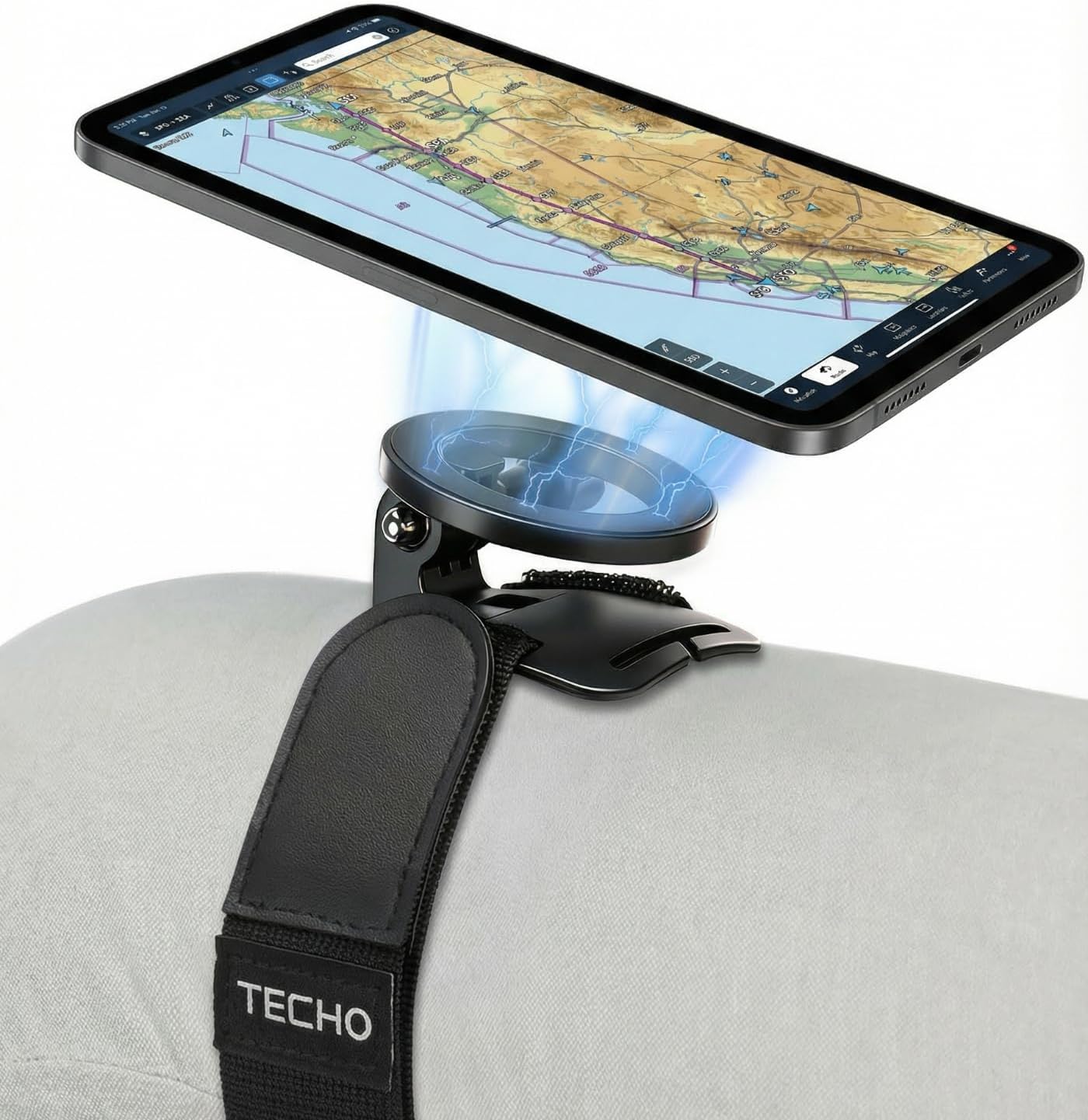 TECHO Magnetic Pilot Kneeboard for iPad & Tablets – Universal Aviation Knee Board Holder with Strong Grip, Secure Strap for Cockpit Navigation, Driving & Hands-Free Home Use
