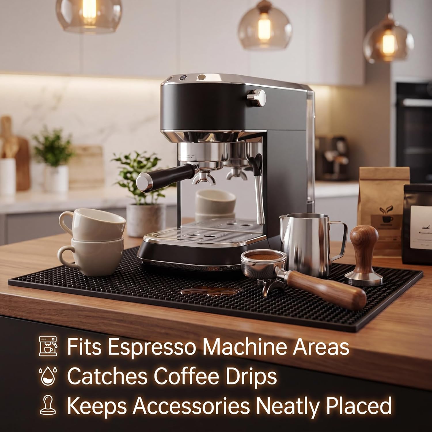 Tioncy 4 Pcs Bar Mat for Countertop 24 x 12 Inch Black Non Slip Look Service Spill Mat for Cocktail Bartending Coffee Station Restaurant Barber Tools Dish Drying Home Bar Pads - Image 4