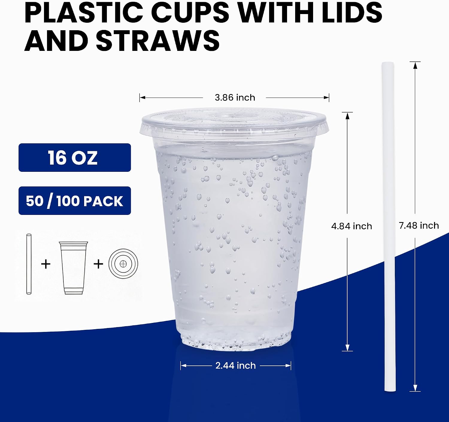 100 Pack 16 oz Clear Plastic Cups with Lids and Straws, Organized Dispenser Box, Heavy Duty Disposable Iced Coffee Cups, Crystal Clear Smoothie To Go Cups, PET, BPA Free - Image 3