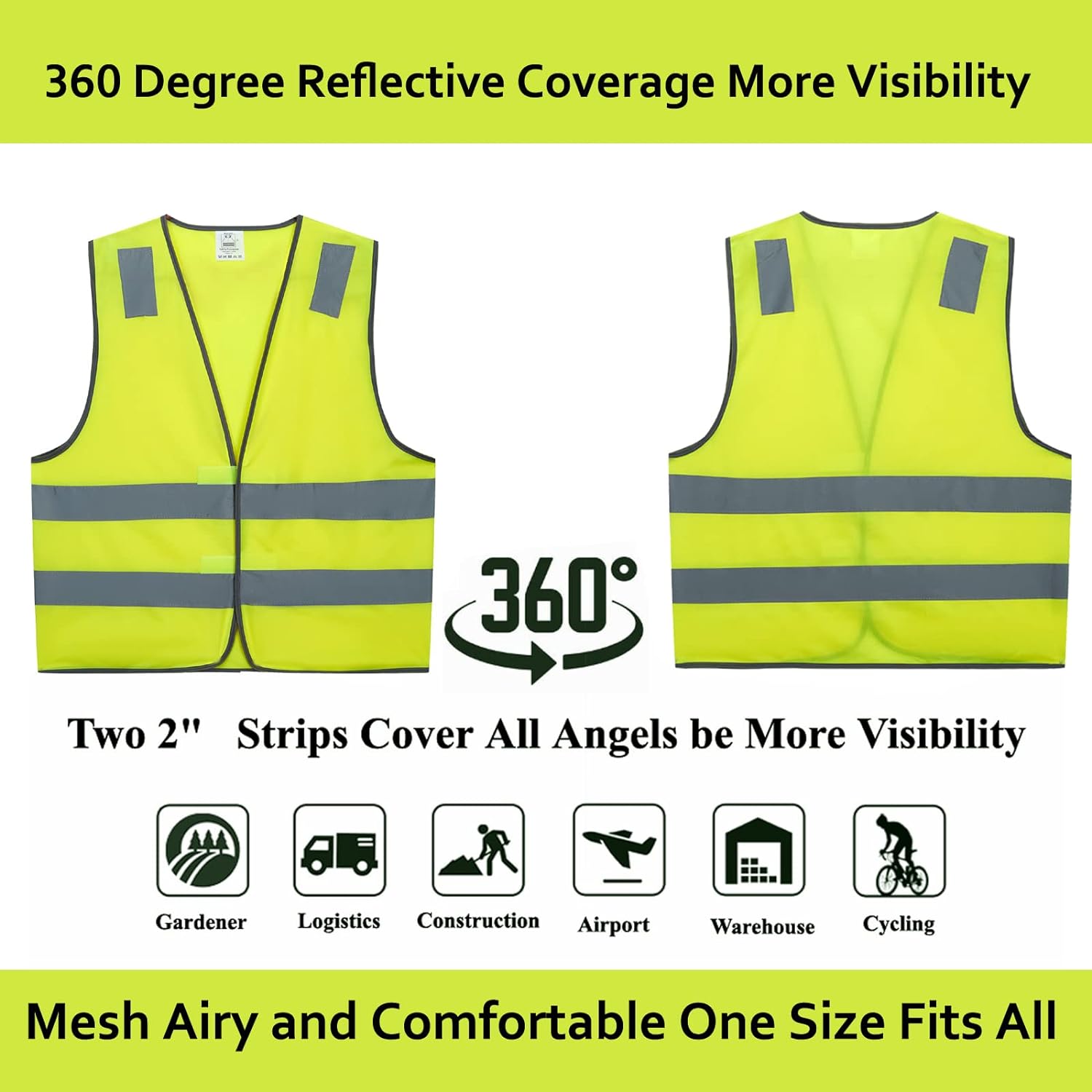 Safety Vests 10 Pack - Yellow Reflective High Visibility Construction ANSI Class 2 Work Vest for Men,Woman,Hi Vis Vest Mesh and Neon Silver Strip - Image 4