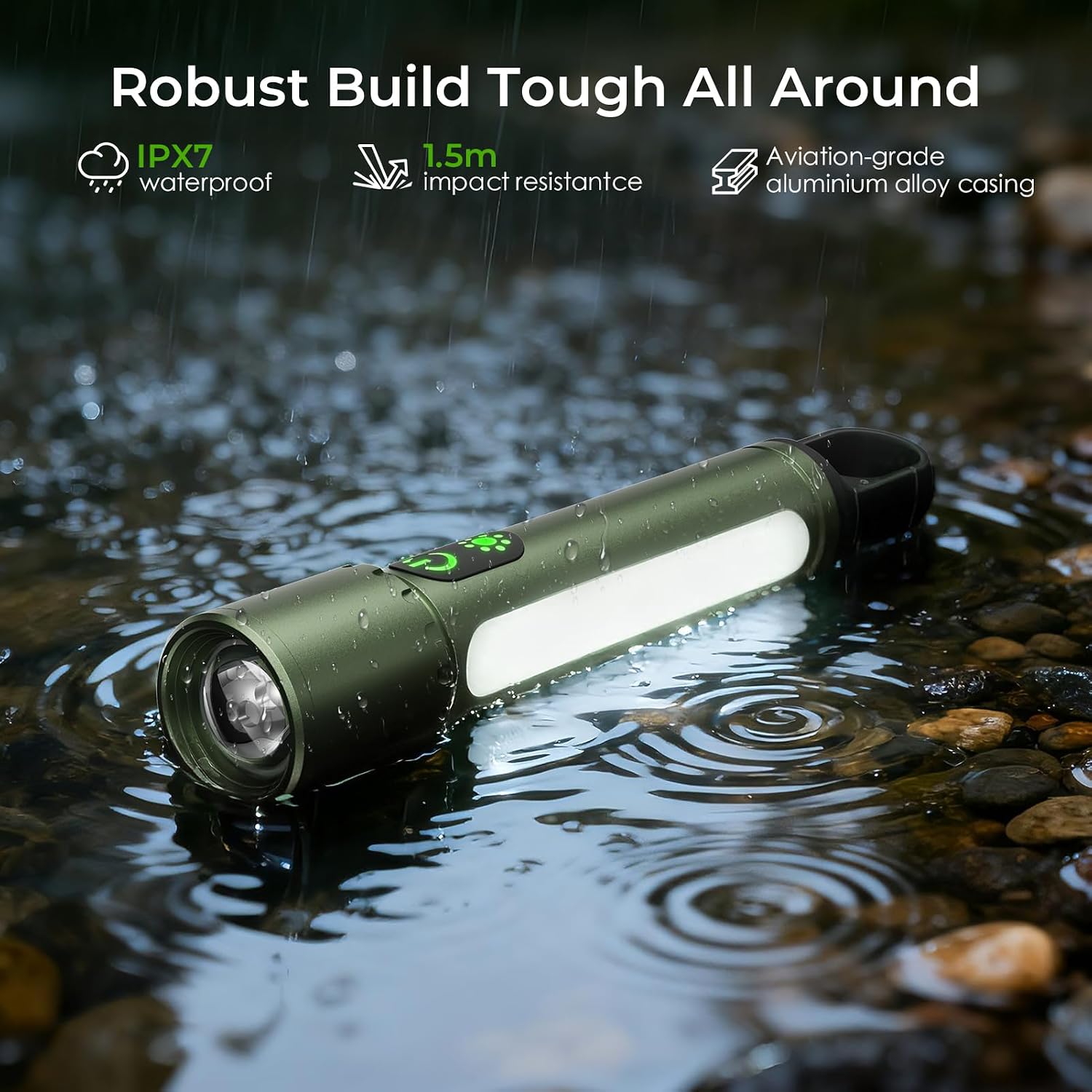 ADDplus Magnetic Flashlight Rechargeable,2000LM 5000mAh Flashlights High Lumens with 18 Modes,Waterproof, Adjustable,Powerful Flash Light,Multi-Flashlights for Home,Car,Hiking,Camping(1, Green) - Image 3