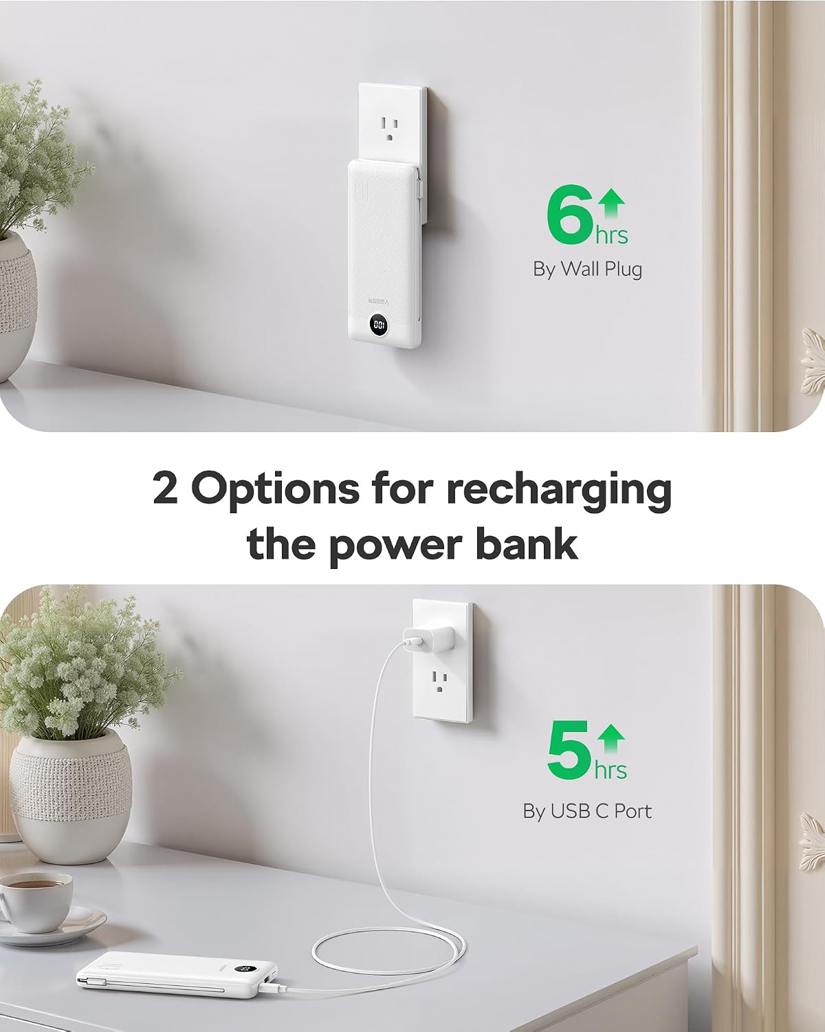 VEGER All in One Travel Portable Charger with Built-in AC Plug & Cables, 10000mAh Slim Power Bank Battery Pack, 15W Fast Charging Compatible with iPhone, Samsung, Android-Black - Image 7