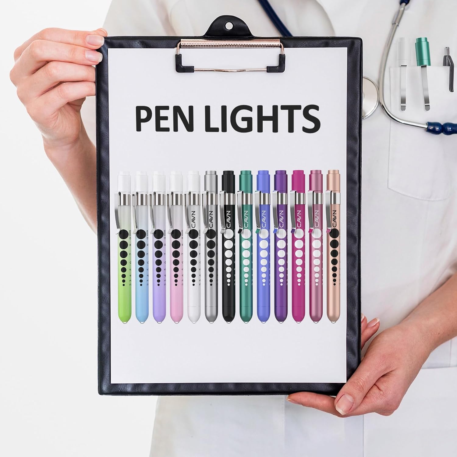 CAVN Pen Light with Pupil Gauge LED Penlight for Nurses Doctors, 2 Pcs Reusable Medical Penlight for Nursing Students (Teal/White) - Image 6