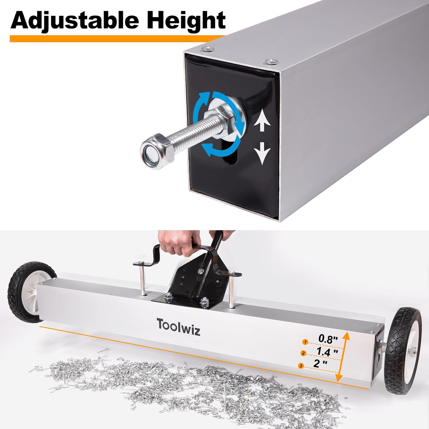 Toolwiz 36'' Magnetic Sweeper with Wheels, 50 Lbs Capacity Rolling Magnetic Floor Sweeper with Telescoping Holder and Quick Release Latch Industrial Heavy Duty Metal Pick Up 36 Inches - Image 6