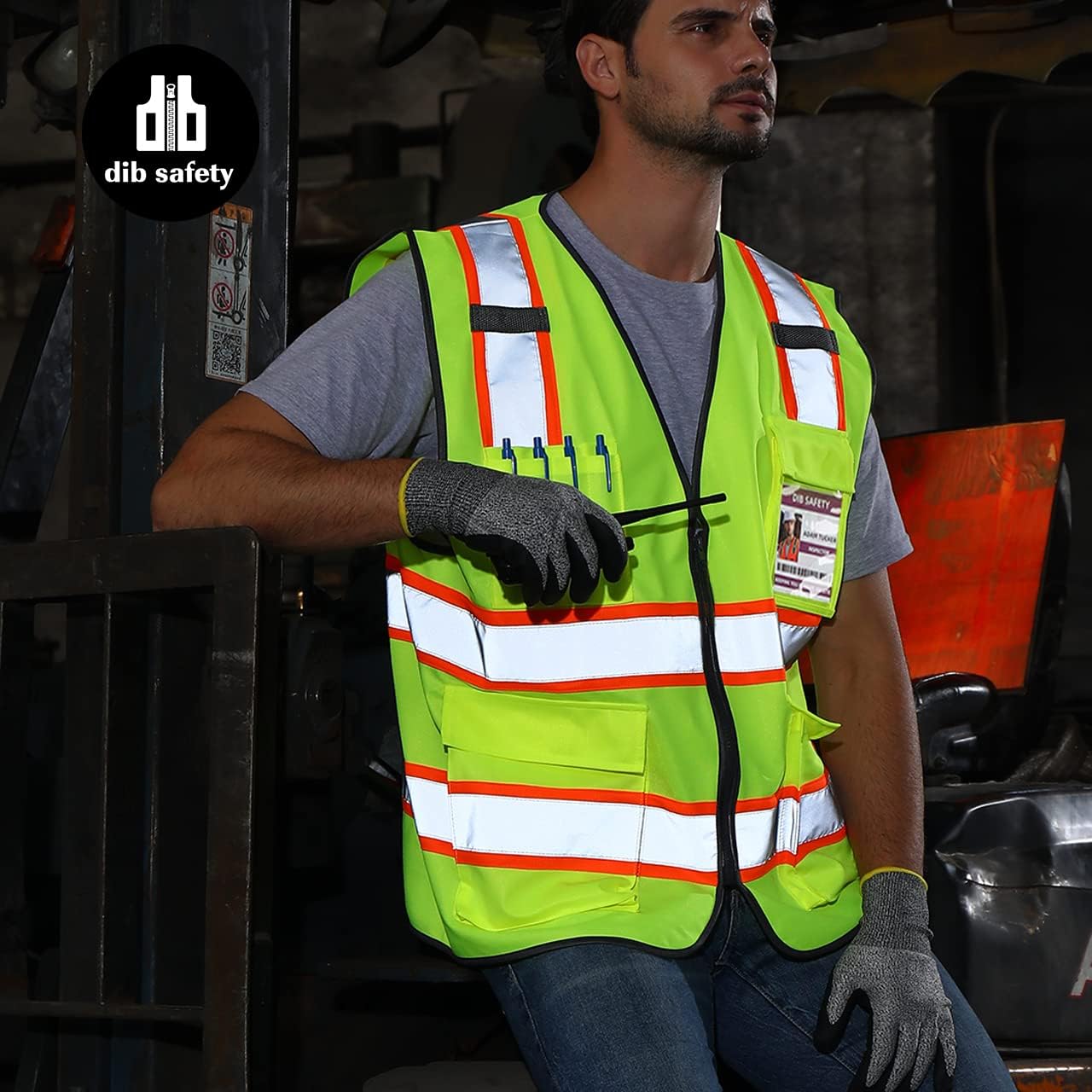Dib Safety Reflective Vest High Visibility Two Tone with Pockets and Zipper, ANSI Class 2 Compliant, Yellow with Orange Trim XL - Image 5