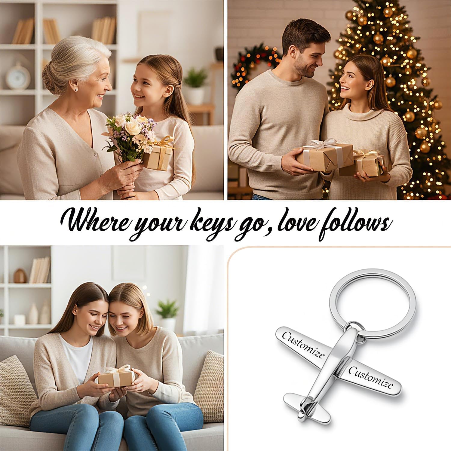 Fanery Sue Custom Airplane Keychain, Personalized 3D Stainless Steel plane Key Chains Engraved with Names, Aviation Gifts for Flight Attendant Pilot Travelers - Image 2