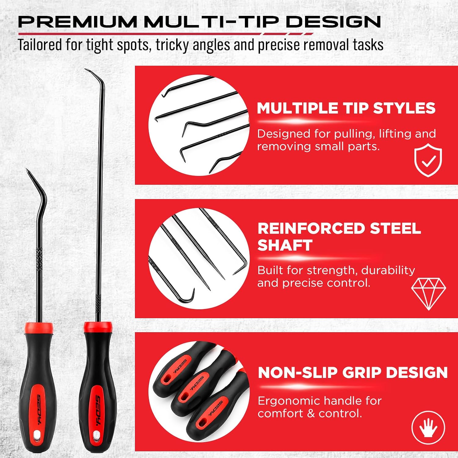 14PCS Pick and Hook Tool Set, Long and Mini Precision Pick Tools with Non-Slip Handles for O-Ring, Seal, Gasket and Hose Removal, Automotive Hook and Pick Set for Car Repair and Mechanical Maintenance - Image 3