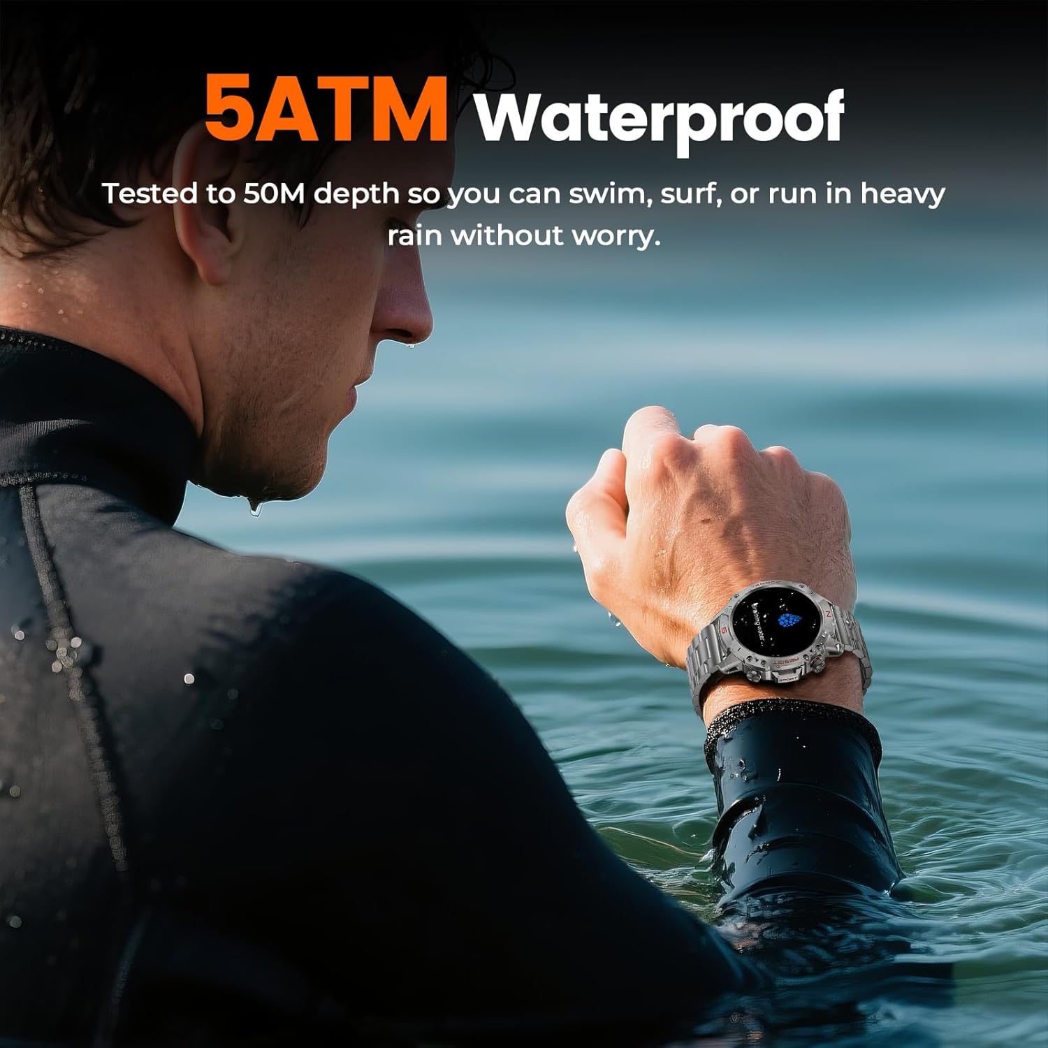 WalkerFit Silver Smart Watch for Men, Stainless Steel Band, 1.43" AMOLED Round Smartwatch, 5ATM Waterproof for Swim Run Hike Cycle, 170+ Sports Modes, Heart Rate SpO2, Sport Watch for iPhone Android - Image 5