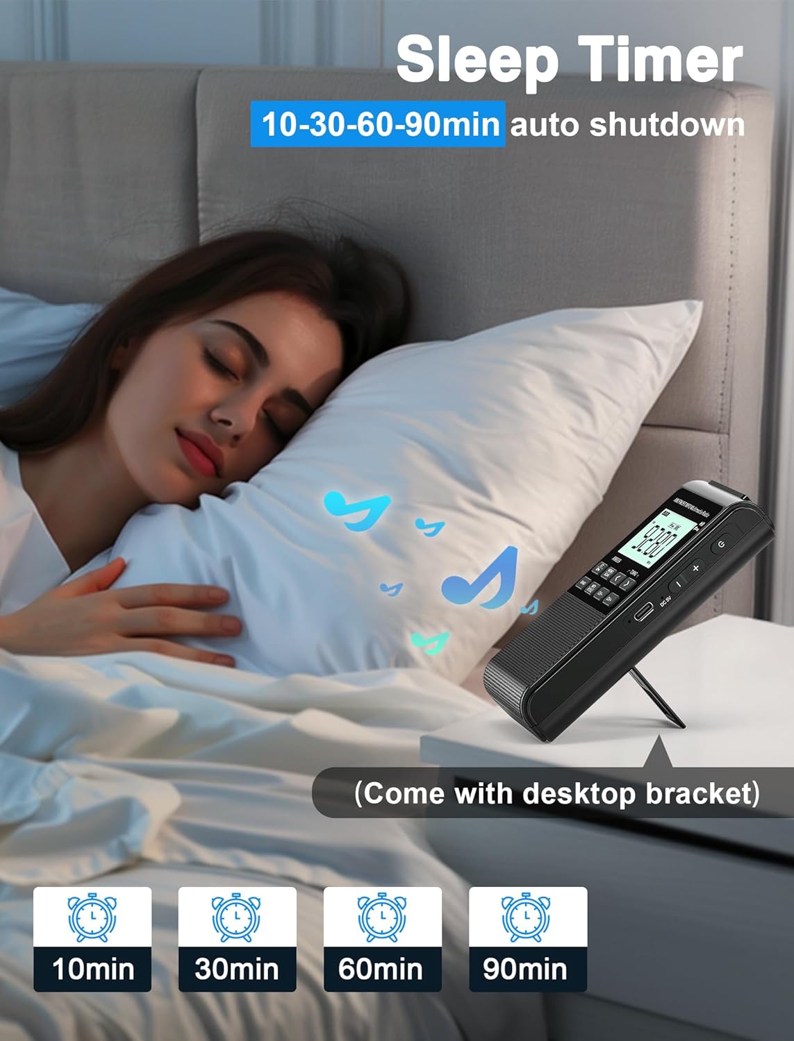 Portable AM FM Radio with Bluetooth Earphone Output & Bluetooth Speaker Mode,1200mAh Rechargeable Radio with Best Reception,5W Big Speaker,LCD Screen,Earphone Jack,Support SD Card and USB for Jogging - Image 9