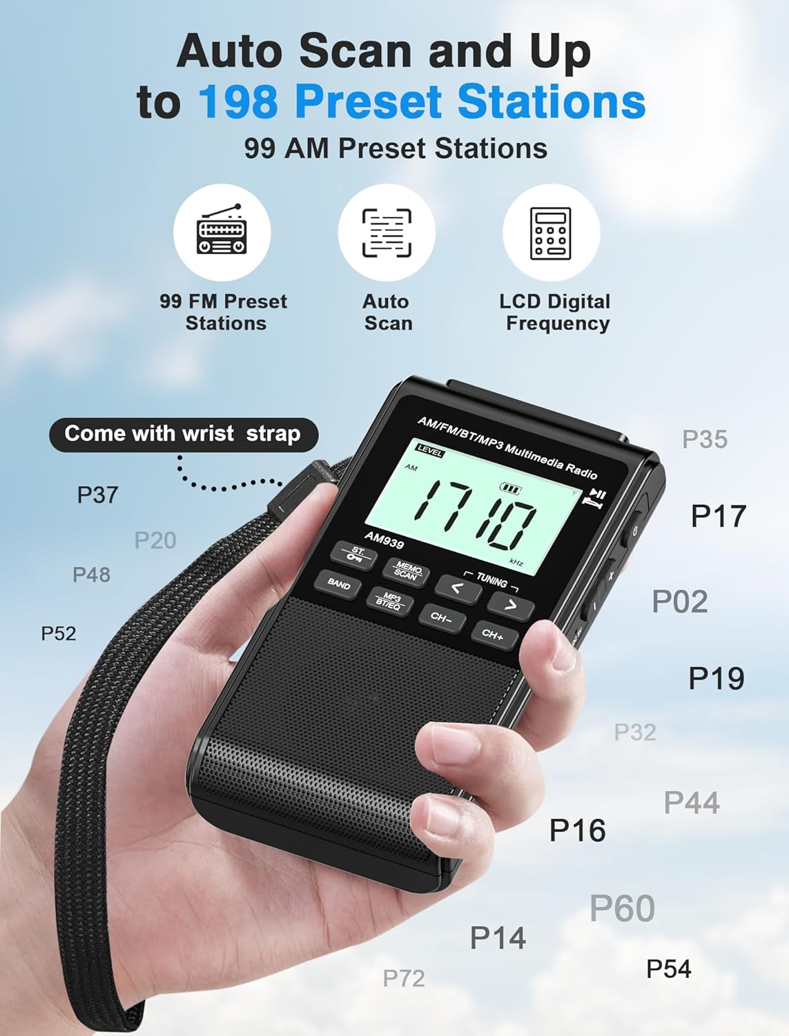 Portable AM FM Radio with Bluetooth Earphone Output & Bluetooth Speaker Mode,1200mAh Rechargeable Radio with Best Reception,5W Big Speaker,LCD Screen,Earphone Jack,Support SD Card and USB for Jogging - Image 4
