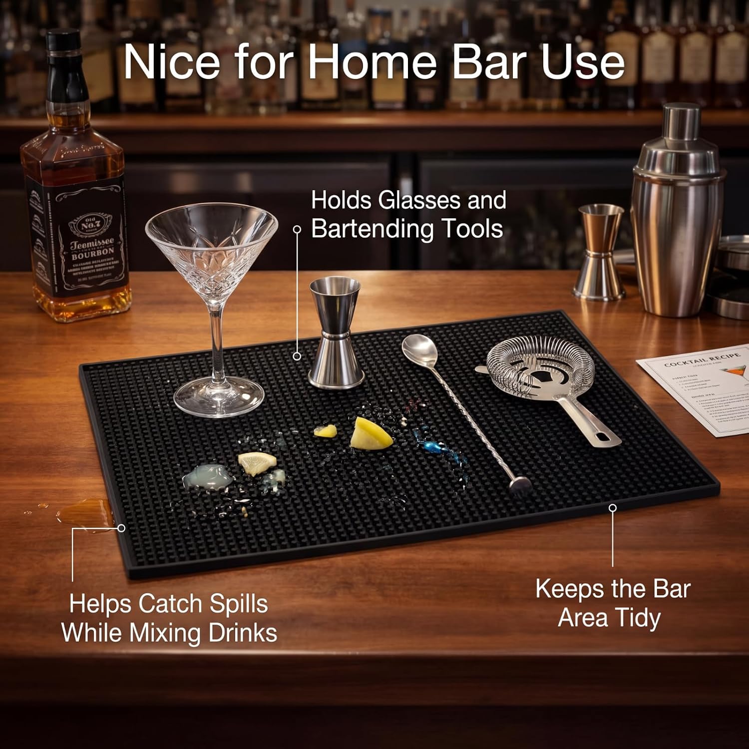 Tioncy 4 Pcs Bar Mat for Countertop 24 x 12 Inch Black Non Slip Look Service Spill Mat for Cocktail Bartending Coffee Station Restaurant Barber Tools Dish Drying Home Bar Pads - Image 2