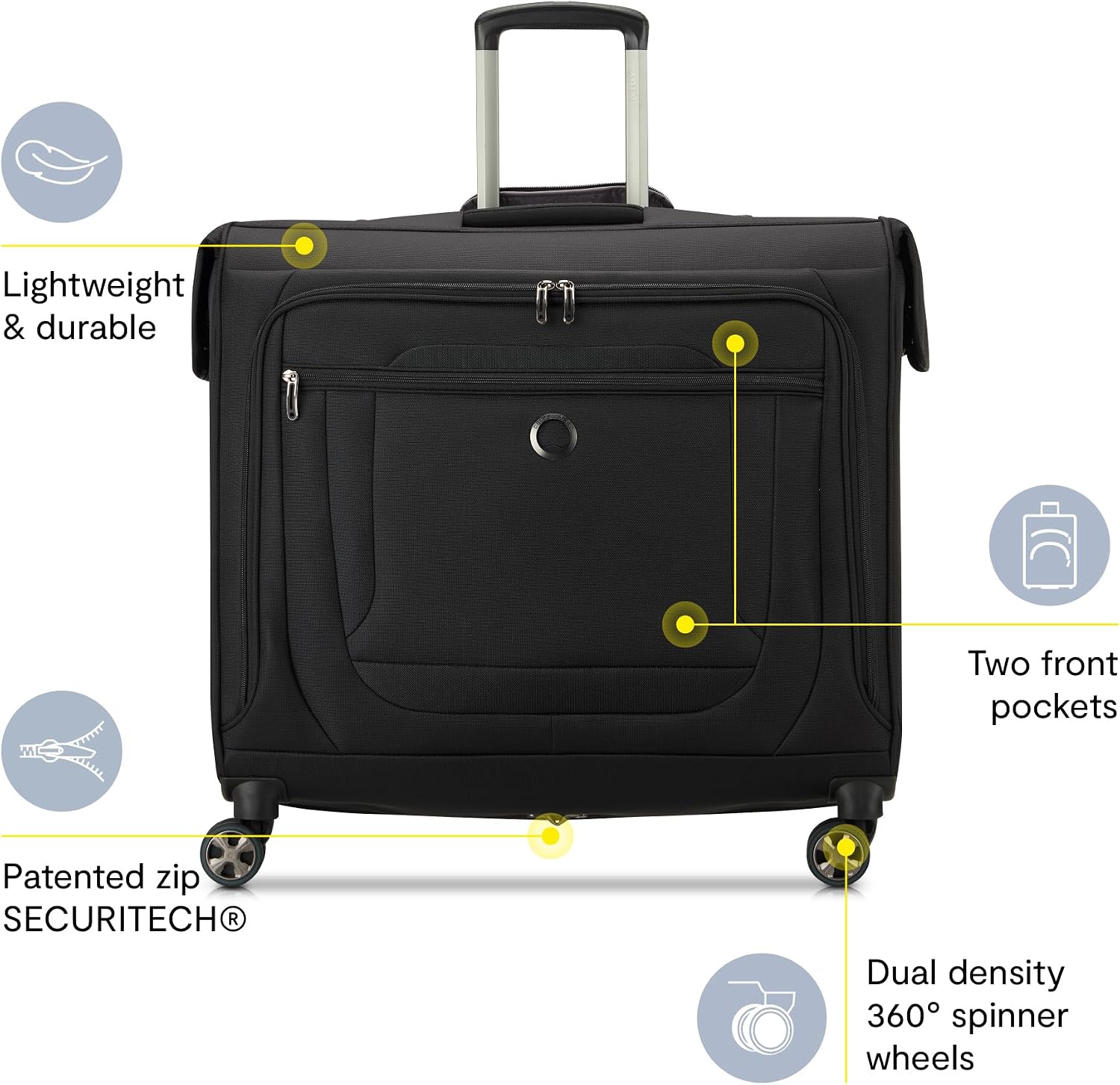 DELSEY PARIS Helium DLX - Rolling Garment Bag with Spinner Wheel - Lightweight Travel Garment Bag - SECURITECH Zip - Suit and Dresses Rolling Travel Bag - Checked Size, Black - Image 3