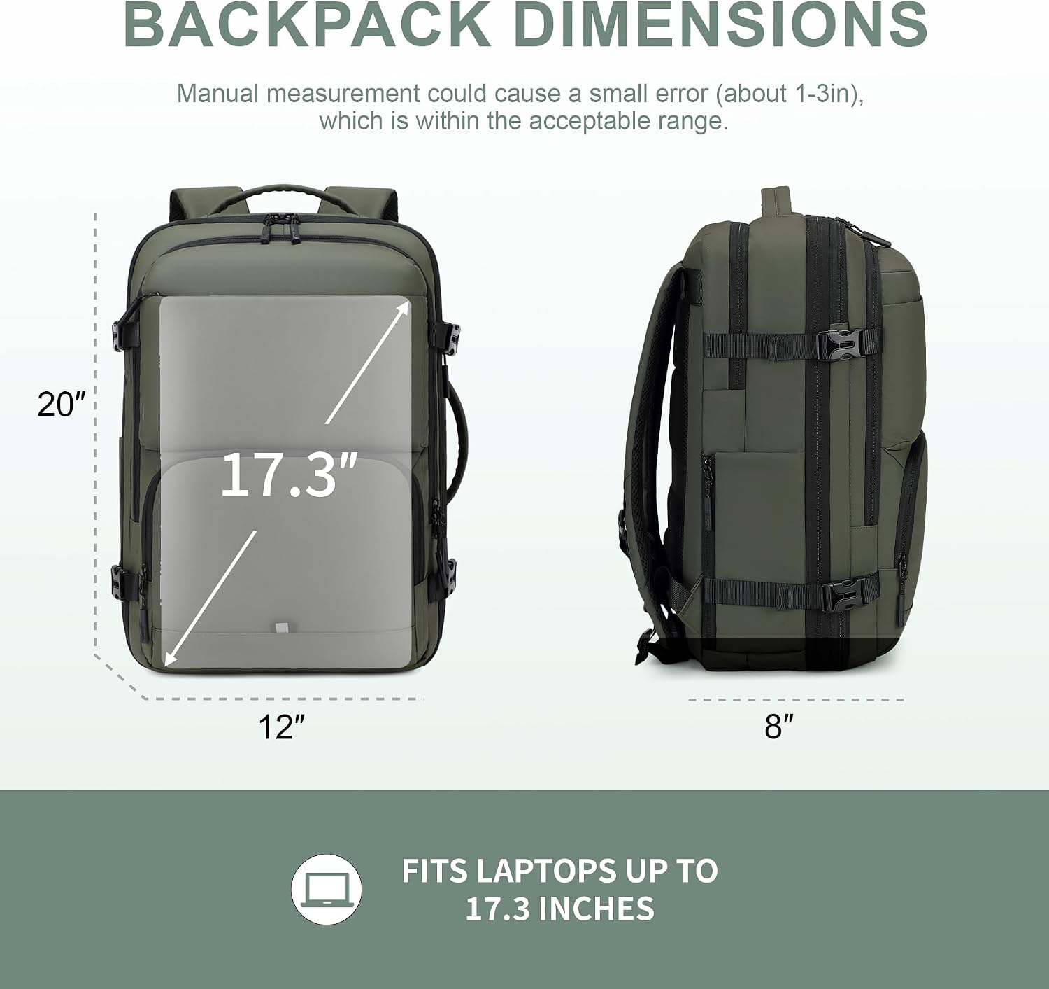 BAGOK Carry On Travel Backpack, 35L-40L Expandable Extra Large Airline Approved,Lightweight Daypack for Men and Women(Green) - Image 7