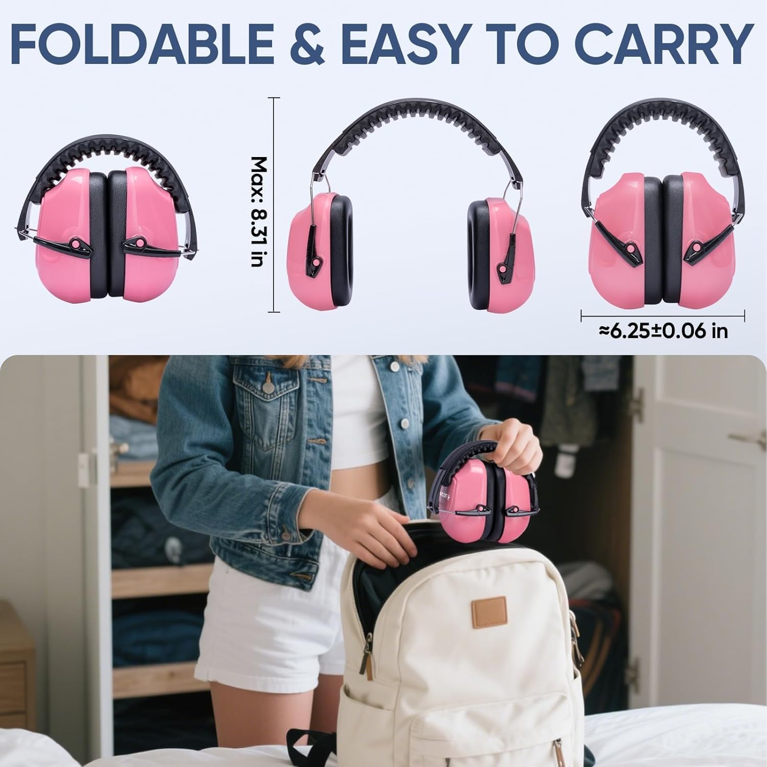 TICONN Noise Cancelling Ear Muffs for Adults, SNR 33dB Hearing Protection, Adjustable Safety Earmuffs for Construction - Image 6