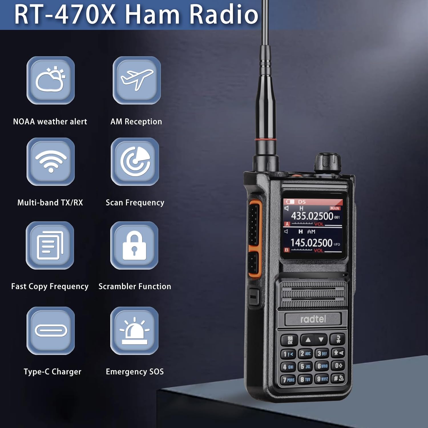 Radtel RT-470X Multi-Band Ham Radio 256CH Aviation Air Band Radio NOAA Marine Walkie Talkies Long Range Handheld Transceiver USB-C, Wireless Copy Frequency 2800mAh (Standard) - Image 6