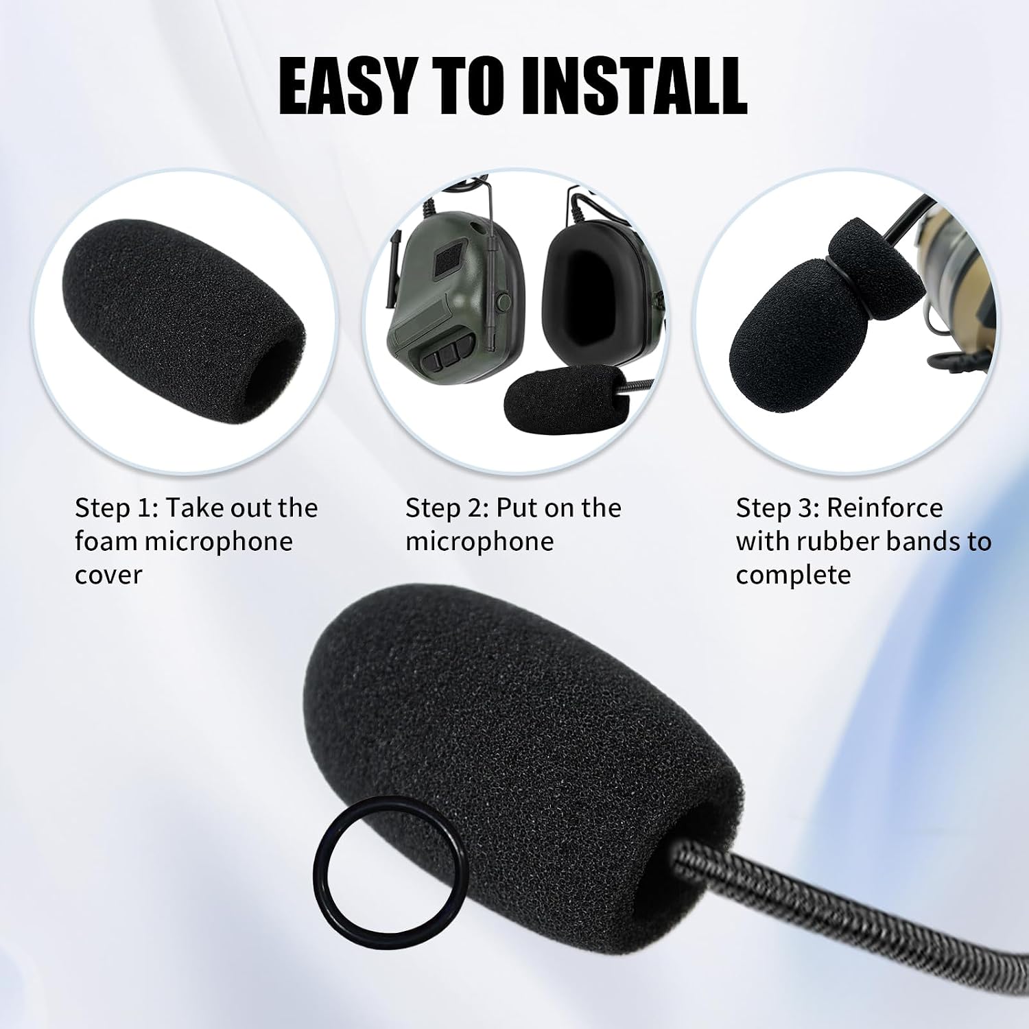10Pack Aviation Muff Headphone Microphone Body Covers Wind Shields Boom Mic Windscreen Large Black Windshield Noise Sound Reduction High Density Foam for Peltor David Clark Tactical Headset h10-13.4 - Image 4