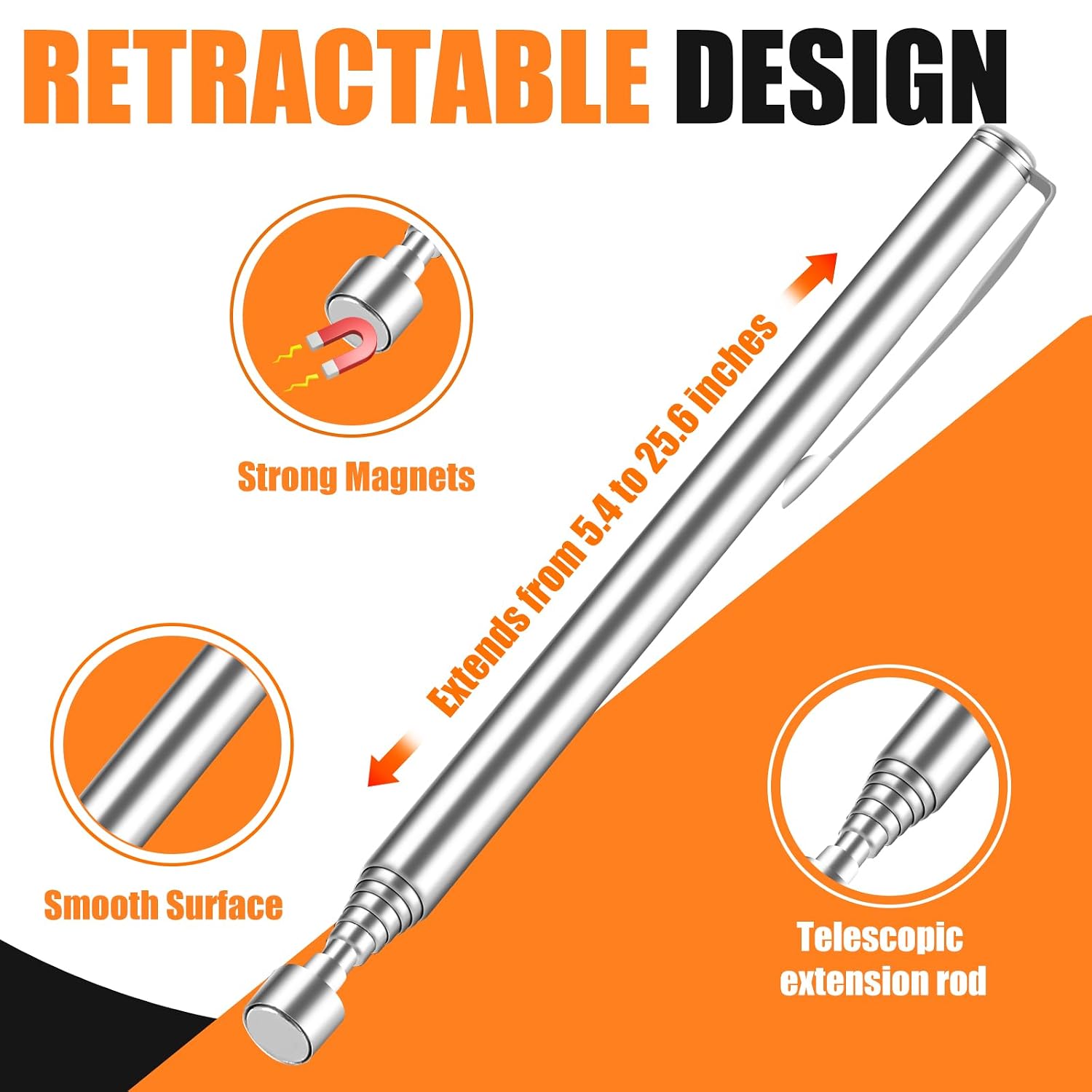 4Pcs Telescoping Magnetic Pickup Tool with 40lb Pull Force, 30in Telescopic Strong Magnet Sticks, Non-Slip Long Extendable Magnet Pickup Tools, Magnetic Nail Picker Upper for Technicians Mechanics - Image 3