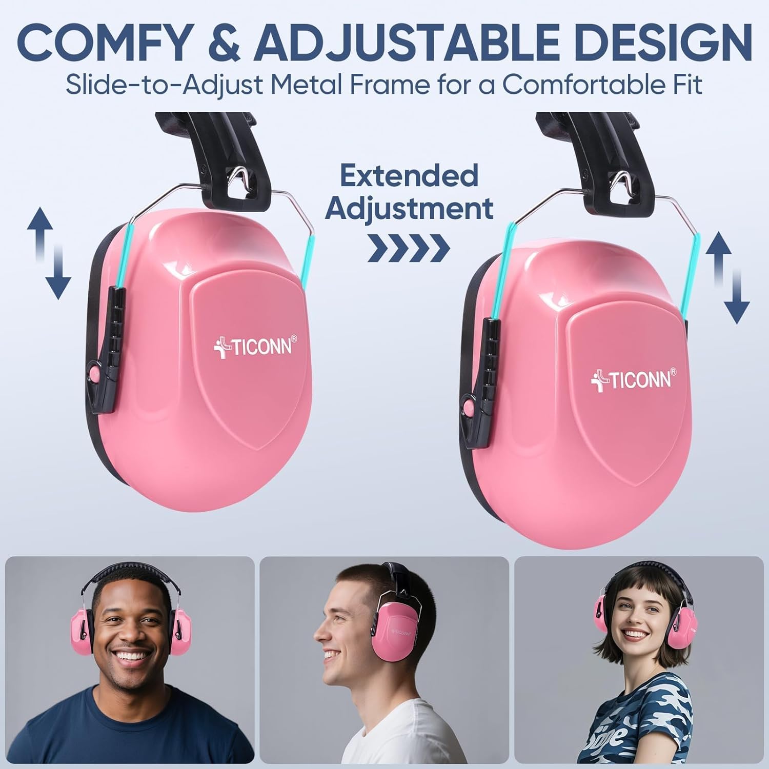 TICONN Noise Cancelling Ear Muffs for Adults, SNR 33dB Hearing Protection, Adjustable Safety Earmuffs for Construction - Image 3