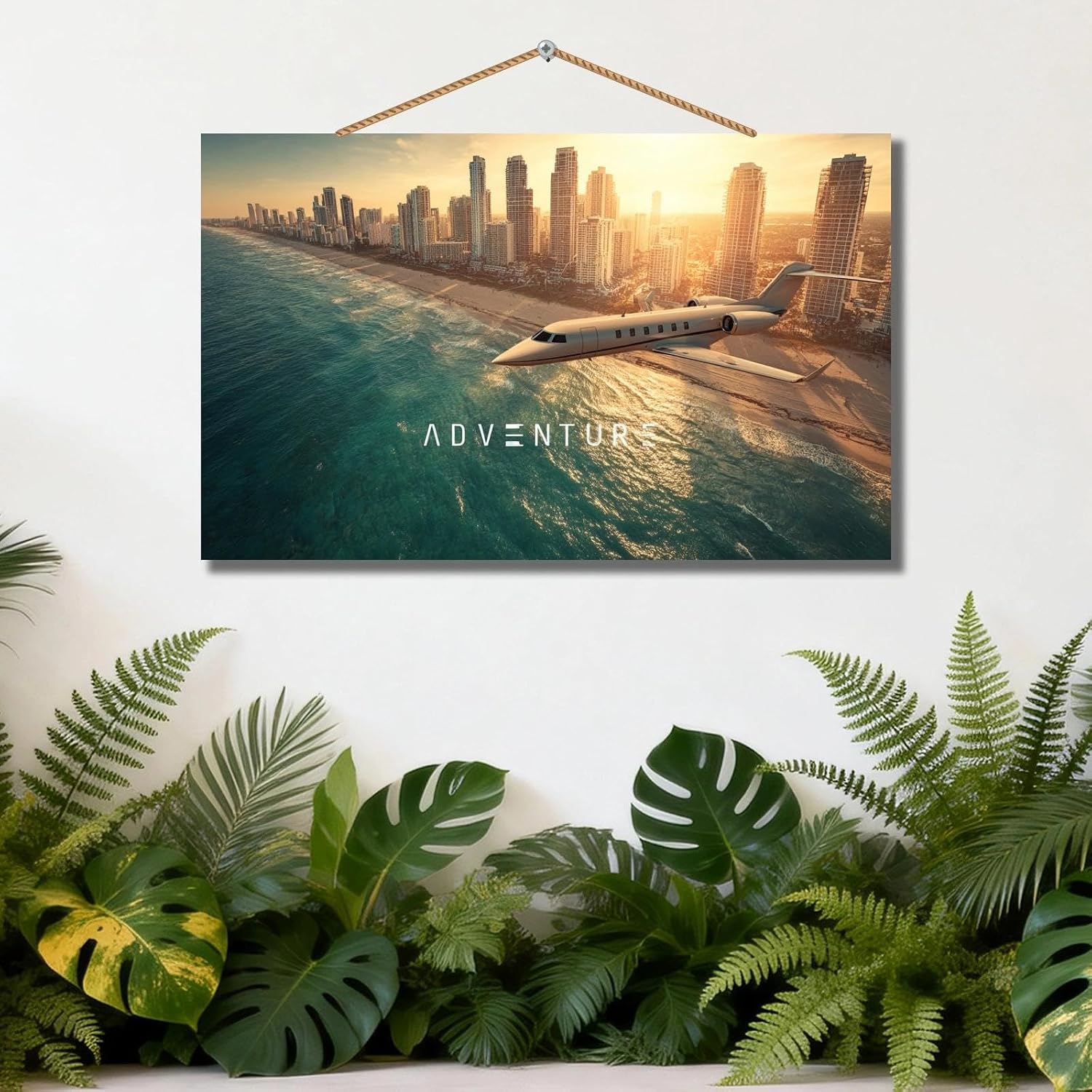 Personalized Private Jet Wooden Wall Art - Custom Aviation Themed Decor, Luxury Airplane Sunset Cityscape Print, Modern Home Office Wall Hanging, Pilot Gift Idea(Style A) - Image 7