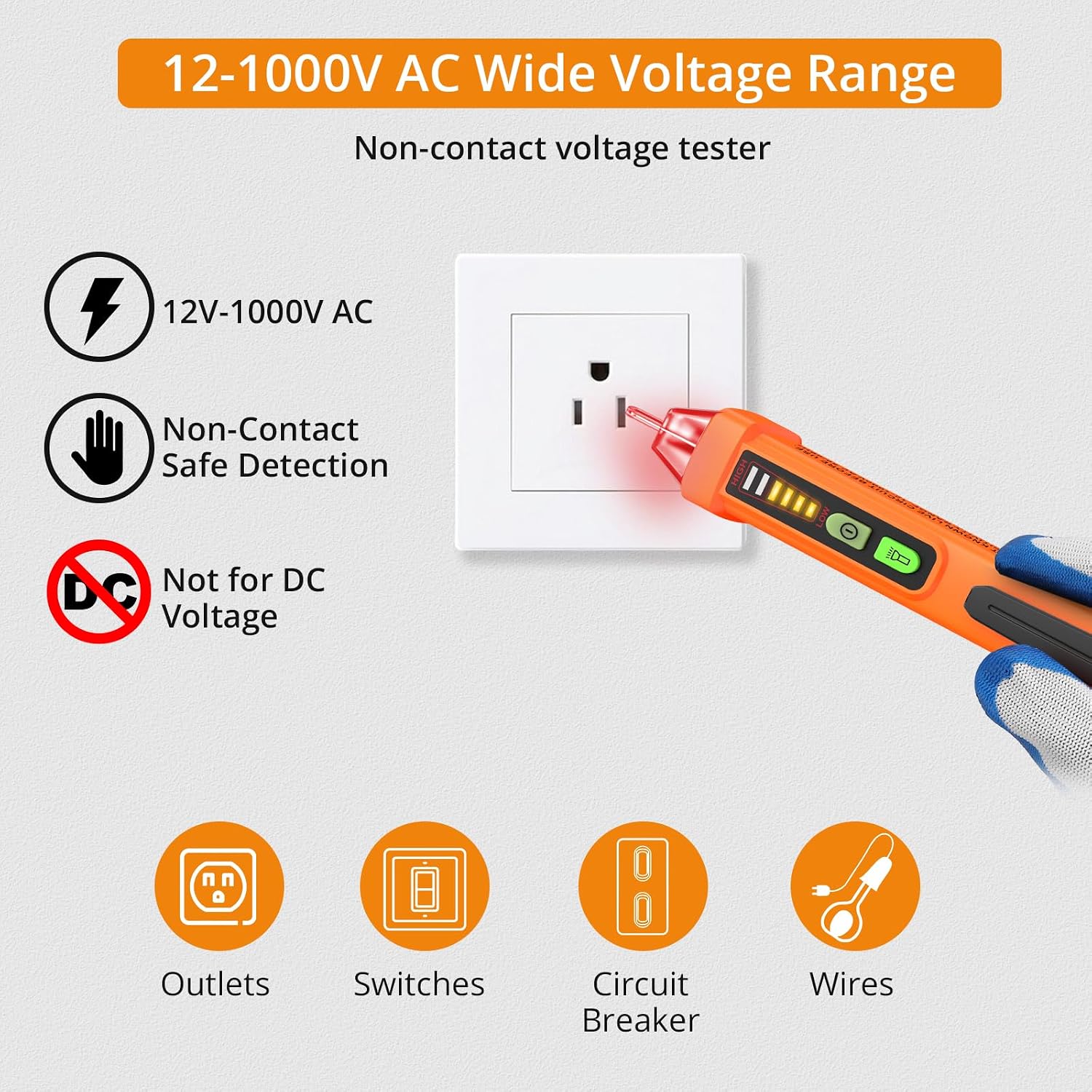 Neoteck Non-Contact AC Voltage Tester Pen, AC 12-1000V, LED Flashlight, Buzzer Alarm for Live/Null Wire Judgment - Image 2