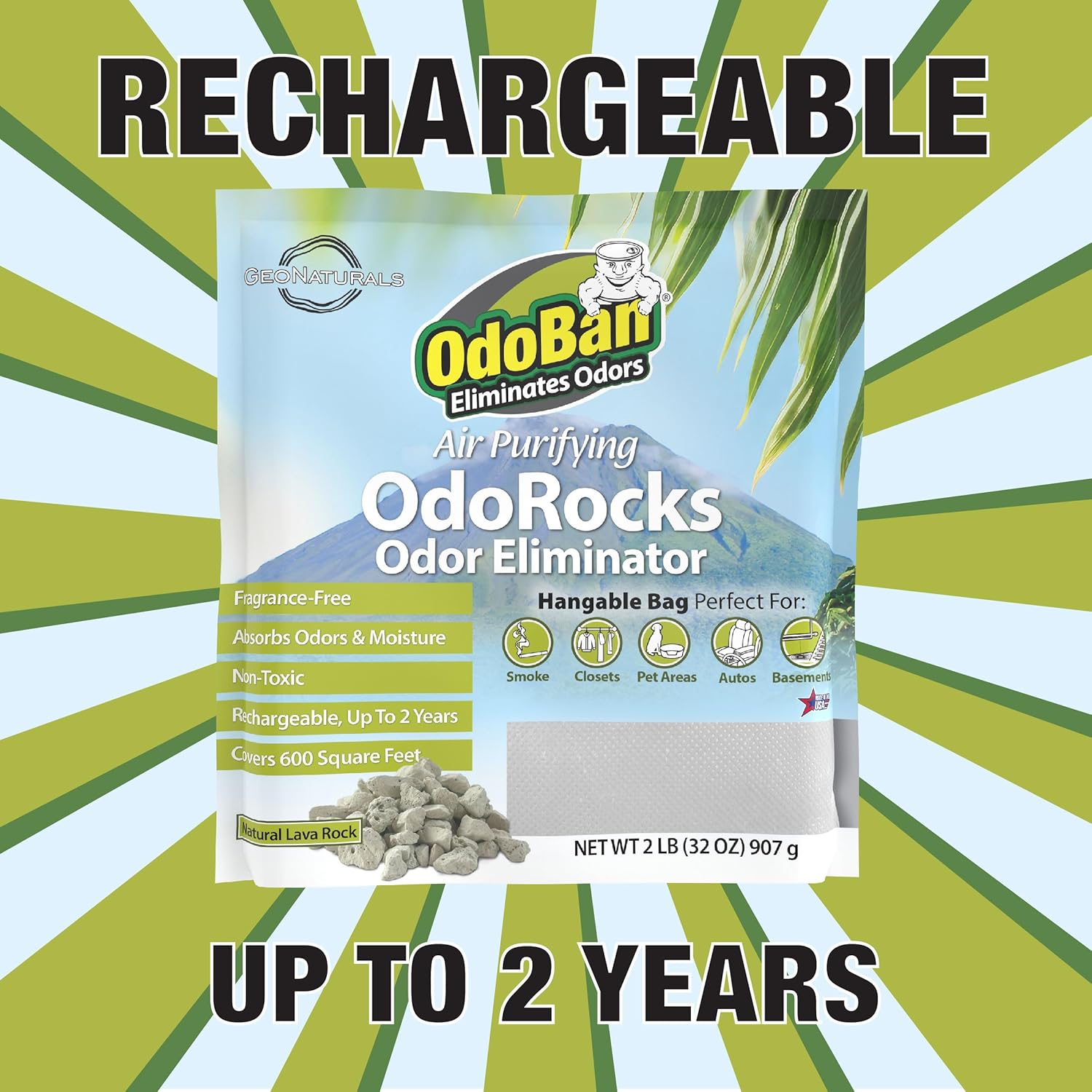 OdoBan Air Purifying OdoRocks Natural Odor Eliminator Made from Natural Volcanic Rocks, Made in the USA, Fragrance Free, 2 Pound Bag - Image 4
