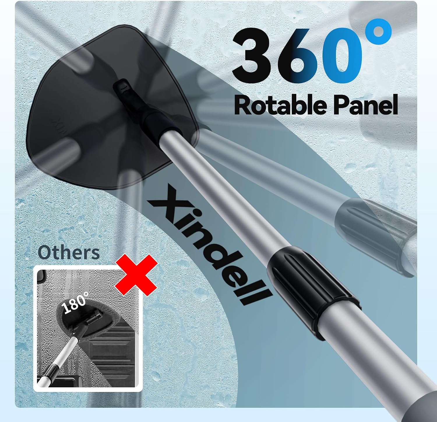 XINDELL Windshield Cleaner Tool, Car Window Cleaning Kit with 4 Reusable Microfiber Pads, Extendable Handle & 360° Rotating Head, Safety Hammer, Streak-Free Auto Glass Wiper for Car Truck SUV RV - Image 3