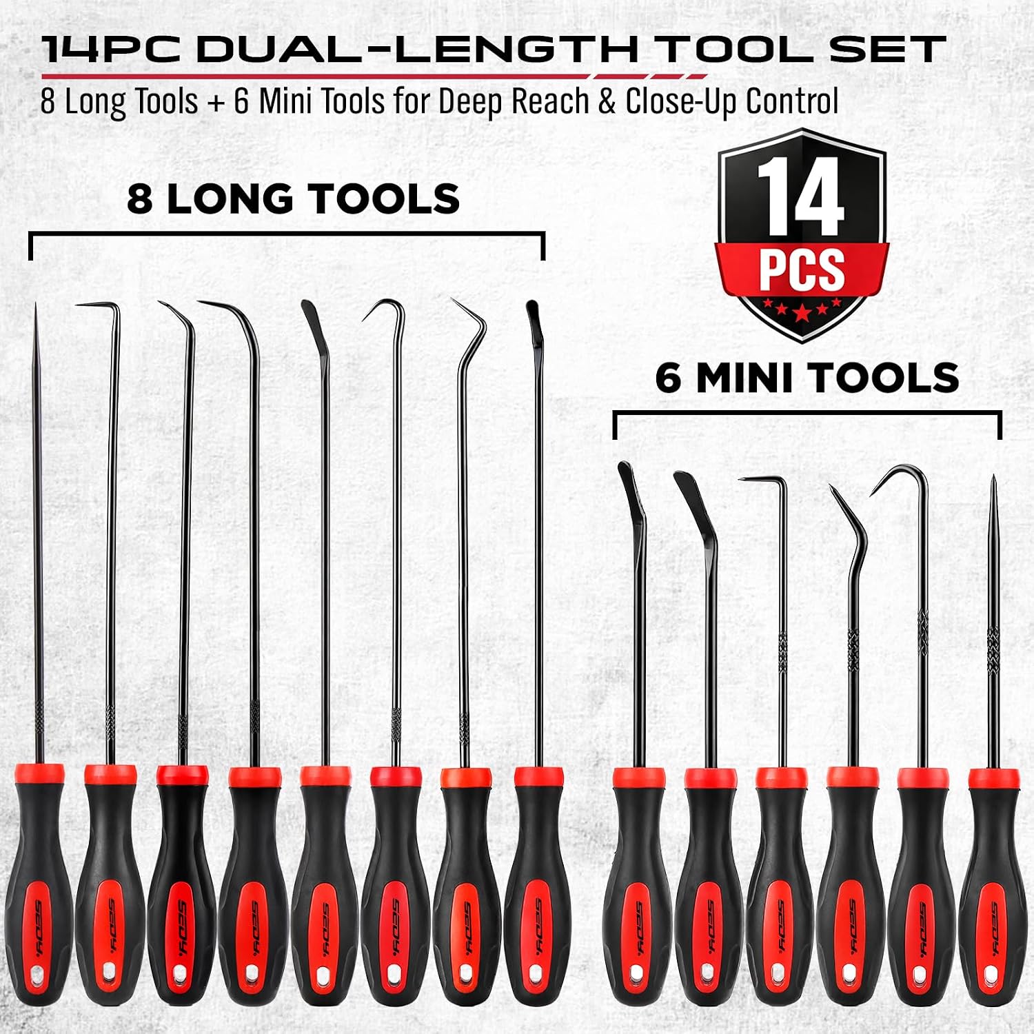 14PCS Pick and Hook Tool Set, Long and Mini Precision Pick Tools with Non-Slip Handles for O-Ring, Seal, Gasket and Hose Removal, Automotive Hook and Pick Set for Car Repair and Mechanical Maintenance - Image 4