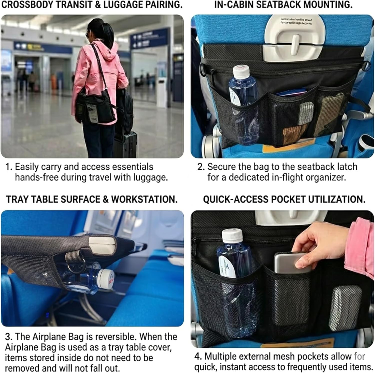 Airplane Seat Storage Pockets Organizer Tray Cover With Pockets | Airplane organizer Seatback Trvel Organizer Crossbody Bag International Travel Essentials - Image 6