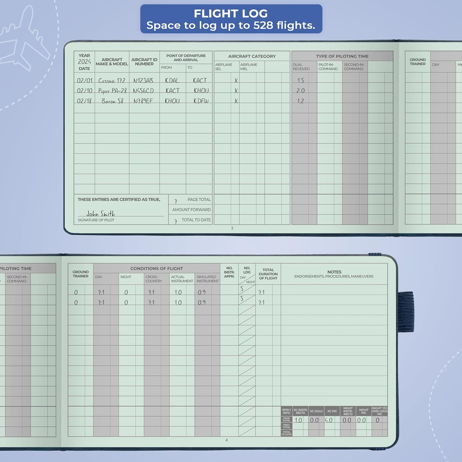 Clever Fox Pilot Logbook – Hardcover Flight Log Journal for Professional & Student Pilots – Aircraft Record Book, Aviation Gifts & Gear (Skyline Blue) - Image 4
