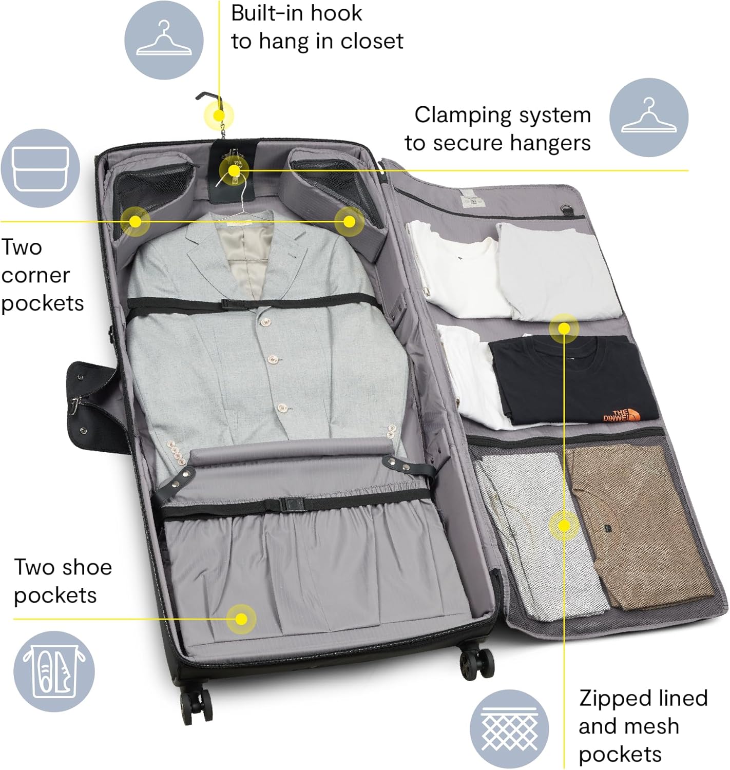 DELSEY PARIS Helium DLX - Rolling Garment Bag with Spinner Wheel - Lightweight Travel Garment Bag - SECURITECH Zip - Suit and Dresses Rolling Travel Bag - Checked Size, Black - Image 4