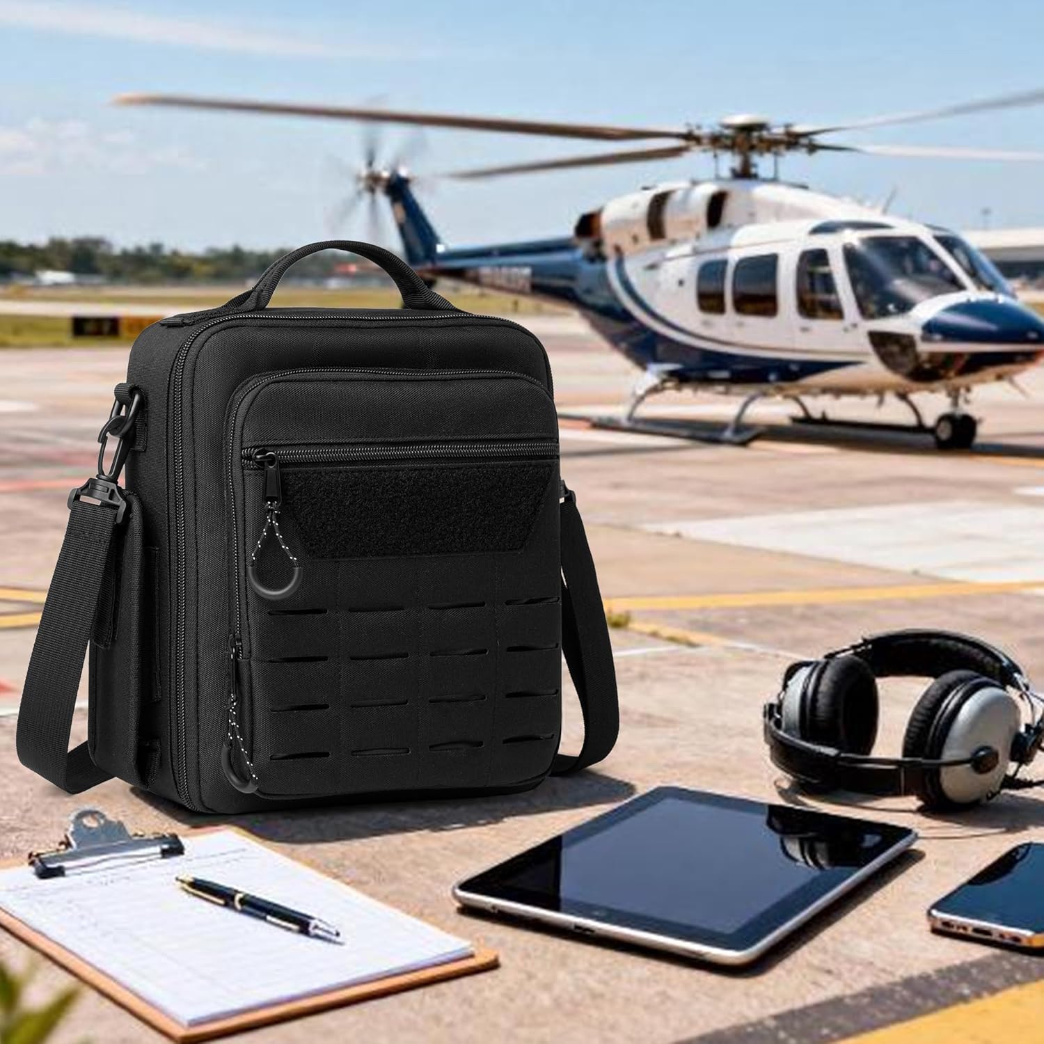 Damero Pilot Headset Bag, Aviation Headset Case, Pilot Bag with Top handle and Detachable Shoulder Strap for Aviation Headset, Kneeboard, iPad and More, Patent Design (No Accessories Included) - Image 7