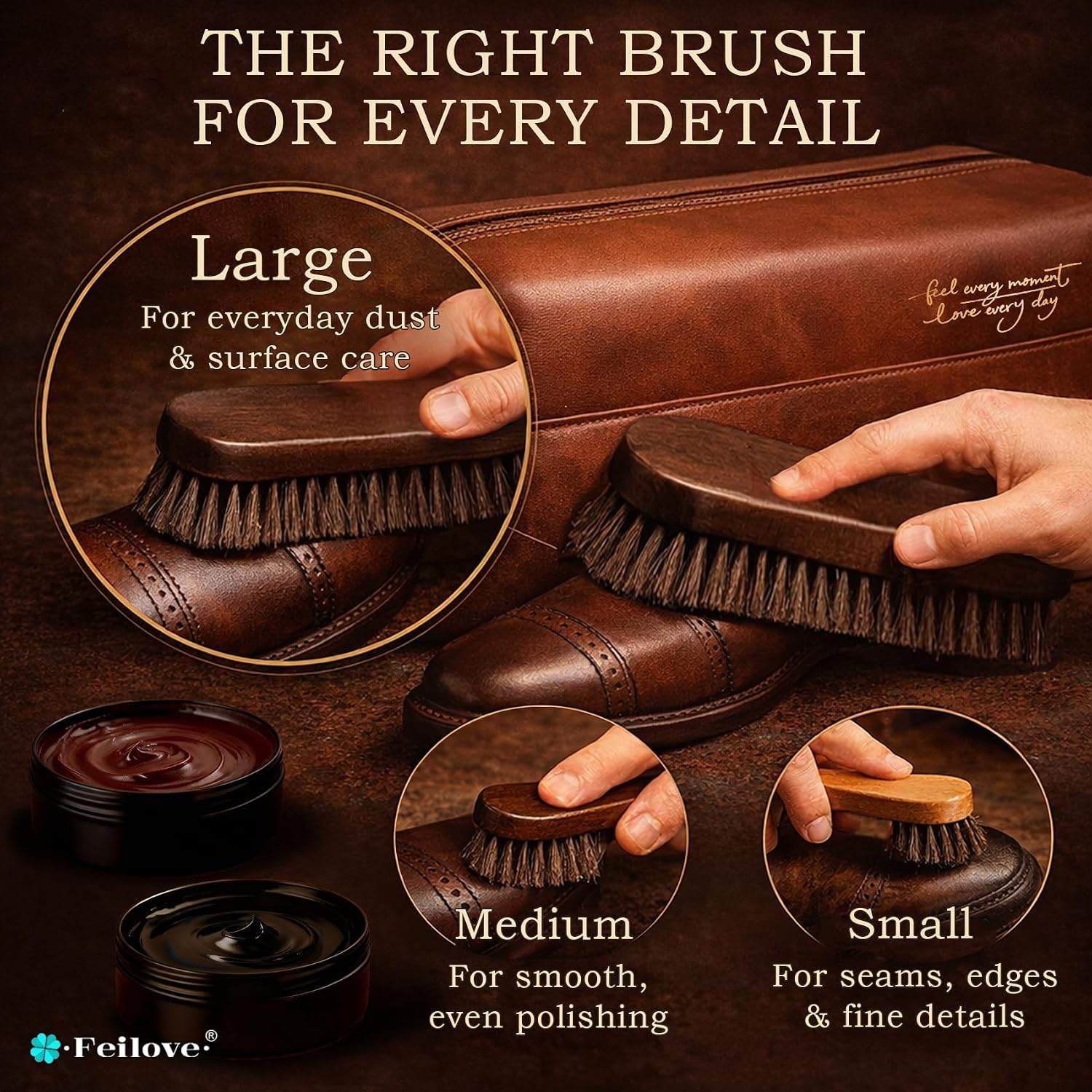 Shoe Care Kit – 16-in-1 Leather Shoe Polish, Cleaning & Conditioning Kit with Saddle Soap & Mink Oil – Black/Brown/Neutral Shoe Polish, 3 Horsehair Brushes – Premium Storage Bag – Gift for Men & Women - Image 6