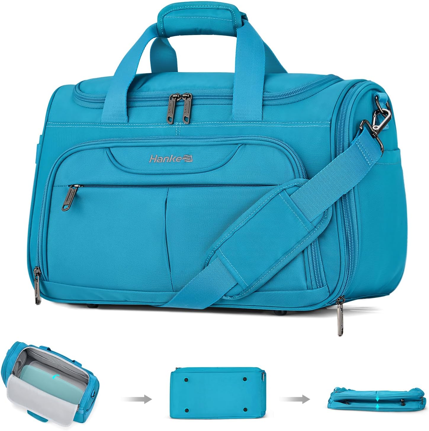 Hanke Small Underseat Carry On Luggage Bags for Travel with 10 Pockets. | Airline Approved Foldable Personal Bag w/ Luggage Sleeve; Tote Duffle & Bento Bag, Flight Attendant Weekender for Men & Women