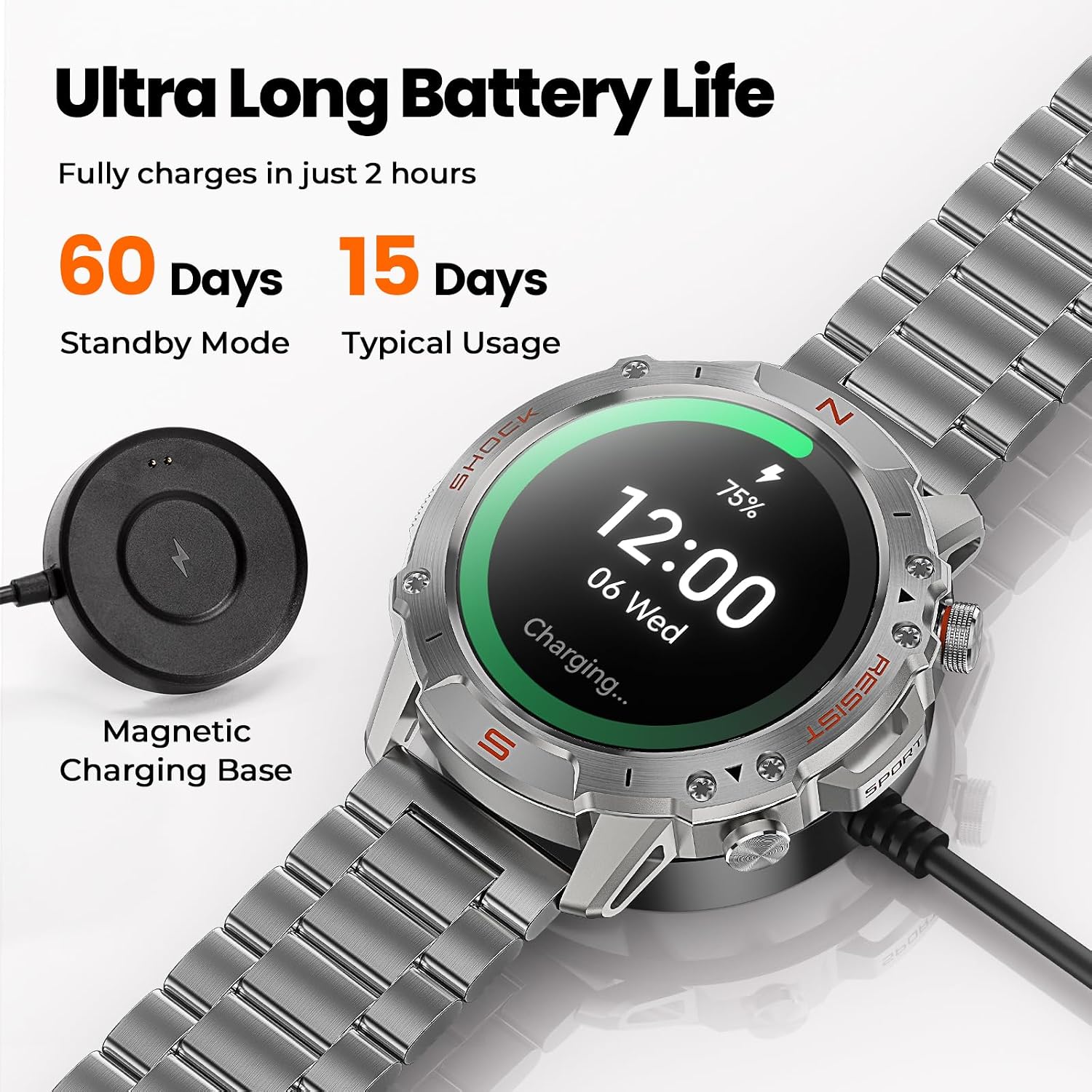 WalkerFit Silver Smart Watch for Men, Stainless Steel Band, 1.43" AMOLED Round Smartwatch, 5ATM Waterproof for Swim Run Hike Cycle, 170+ Sports Modes, Heart Rate SpO2, Sport Watch for iPhone Android - Image 7