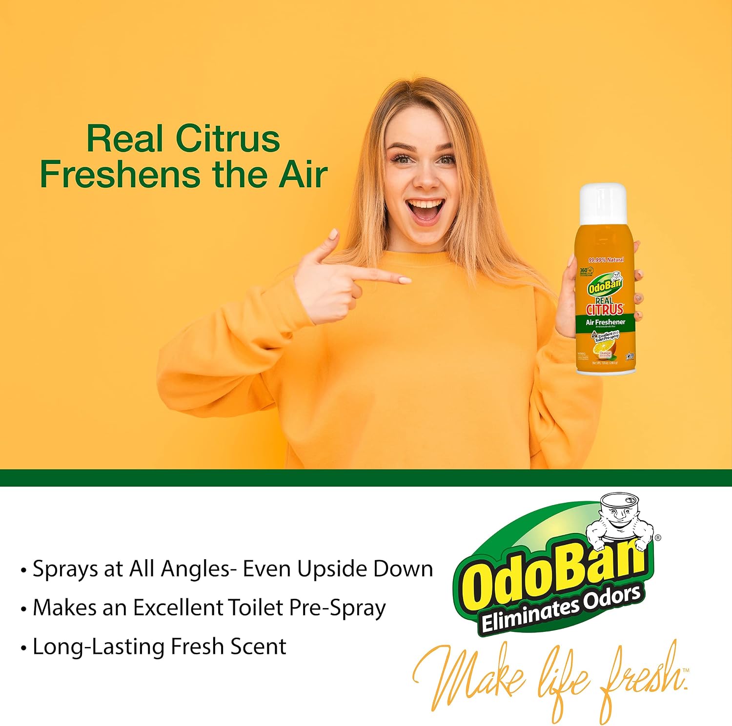 OdoBan Aroma Eliminator, 360-Degree Continuous Spray Natural Oil Real Citrus Air Freshener, Toilet Spray, 2-Pack, 10 Ounces Each, Orange Scent - Image 3