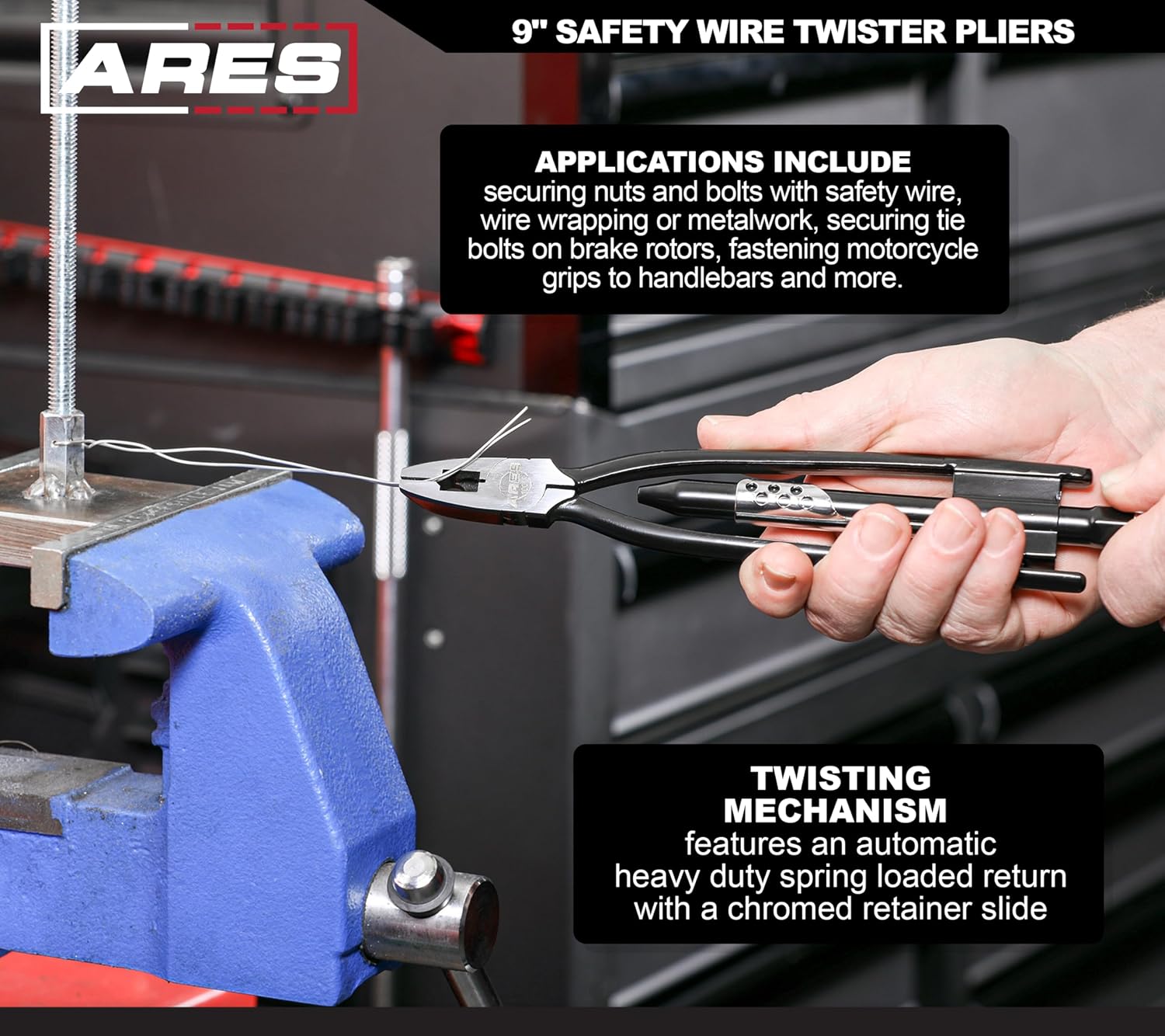 ARES 10010-9-Inch Safety Wire Twister Pliers – Durable Untwist Tool Grips, Twists, and Cuts Stainless Steel Safety Wire on Vehicles, Machinery, and Aircraft - Image 4