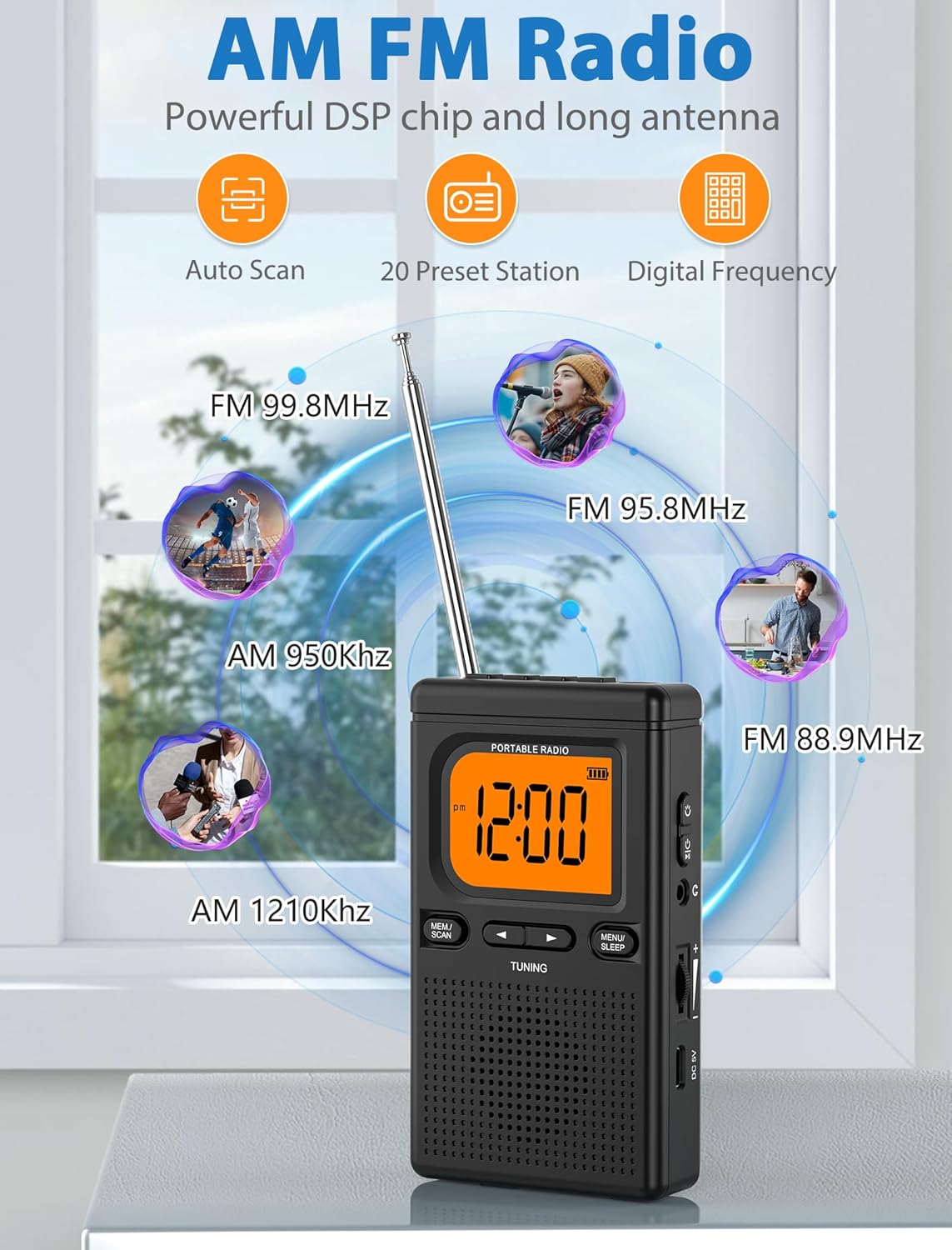 2000mAh Rechargeable AM FM Radio with Bluetooth Portable Transistor Pocket Radio with Best Reception Digital Tuning, Flashlight,LCD Screen,Earphone Jack, Sleep Timer and Alarm Clock for Jogging - Image 2