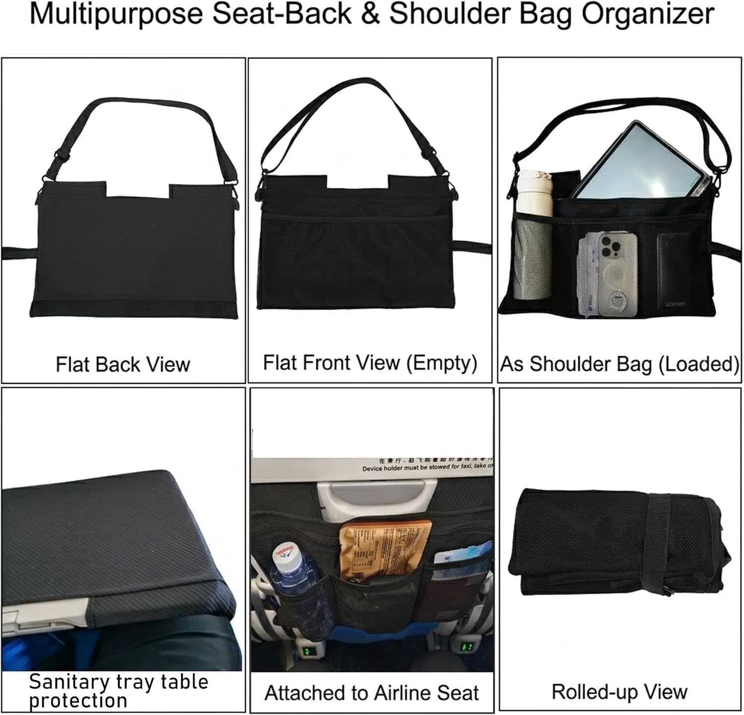 Airplane Seat Storage Pockets Organizer Tray Cover With Pockets | Airplane organizer Seatback Trvel Organizer Crossbody Bag International Travel Essentials - Image 4