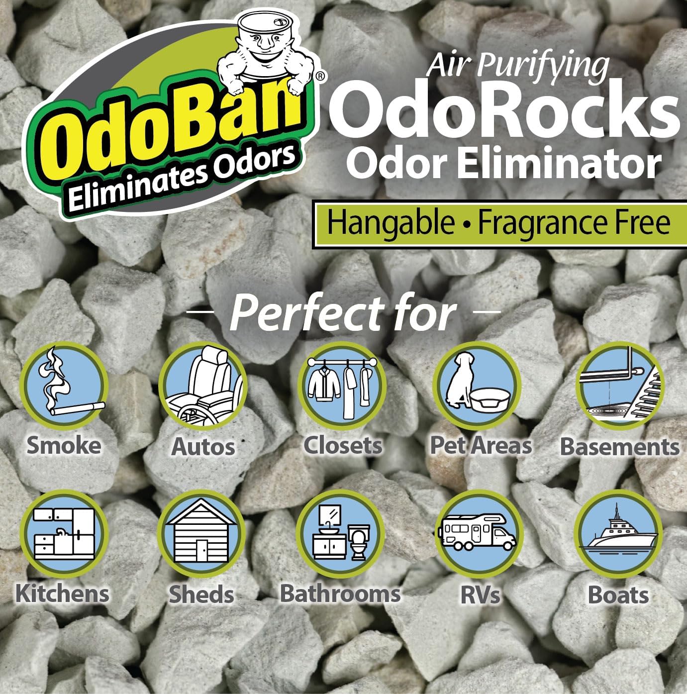 OdoBan Air Purifying OdoRocks Natural Odor Eliminator Made from Natural Volcanic Rocks, Made in the USA, Fragrance Free, 2 Pound Bag - Image 3