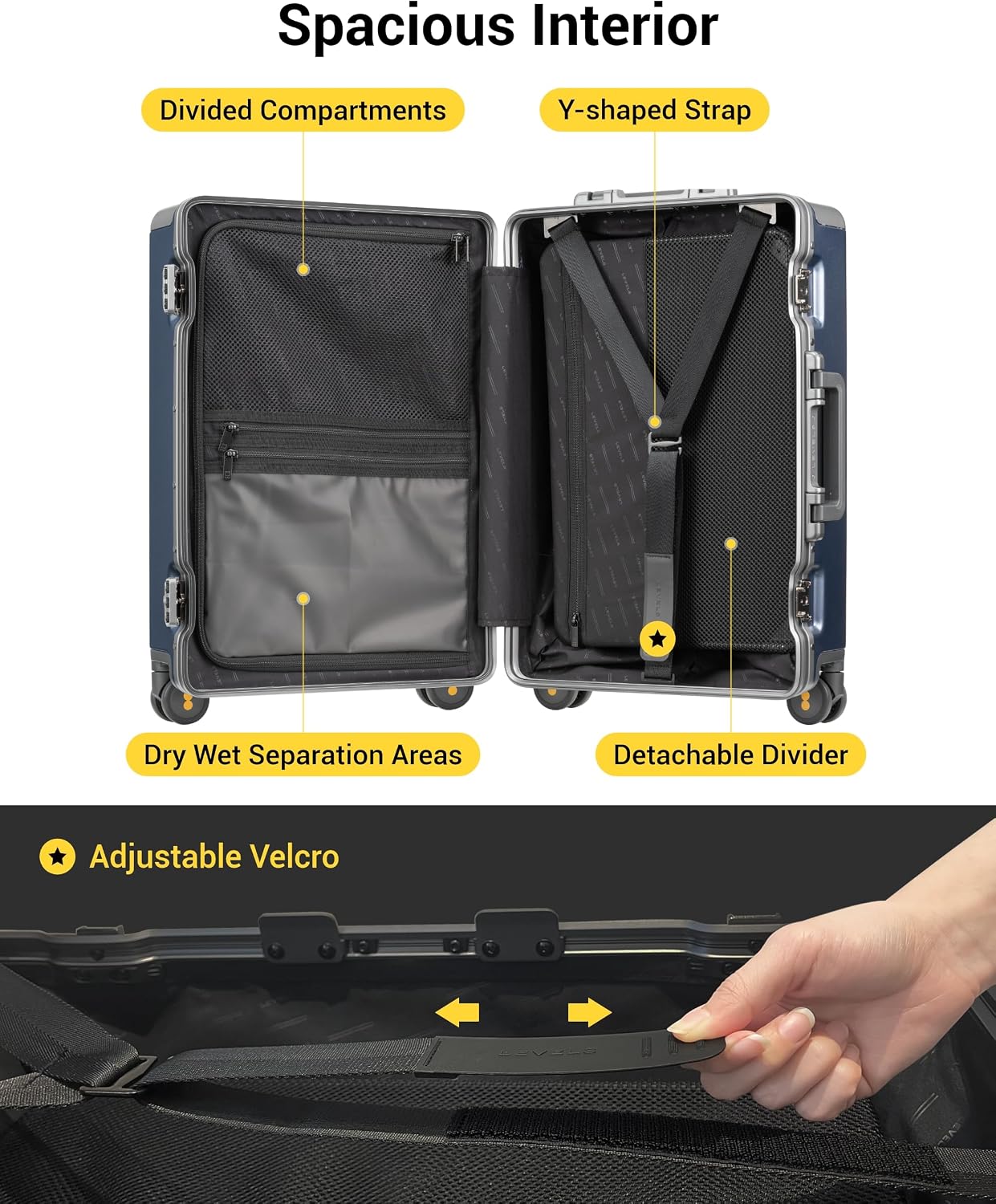 LEVEL8 Carry On Luggage Airline Approved Zipperless with Aluminum Frame, Hard Case Luggage with Spinner Wheels, Metal Travel Suitcase with Double Tsa Locks, 20 Inch, Blue - Image 6