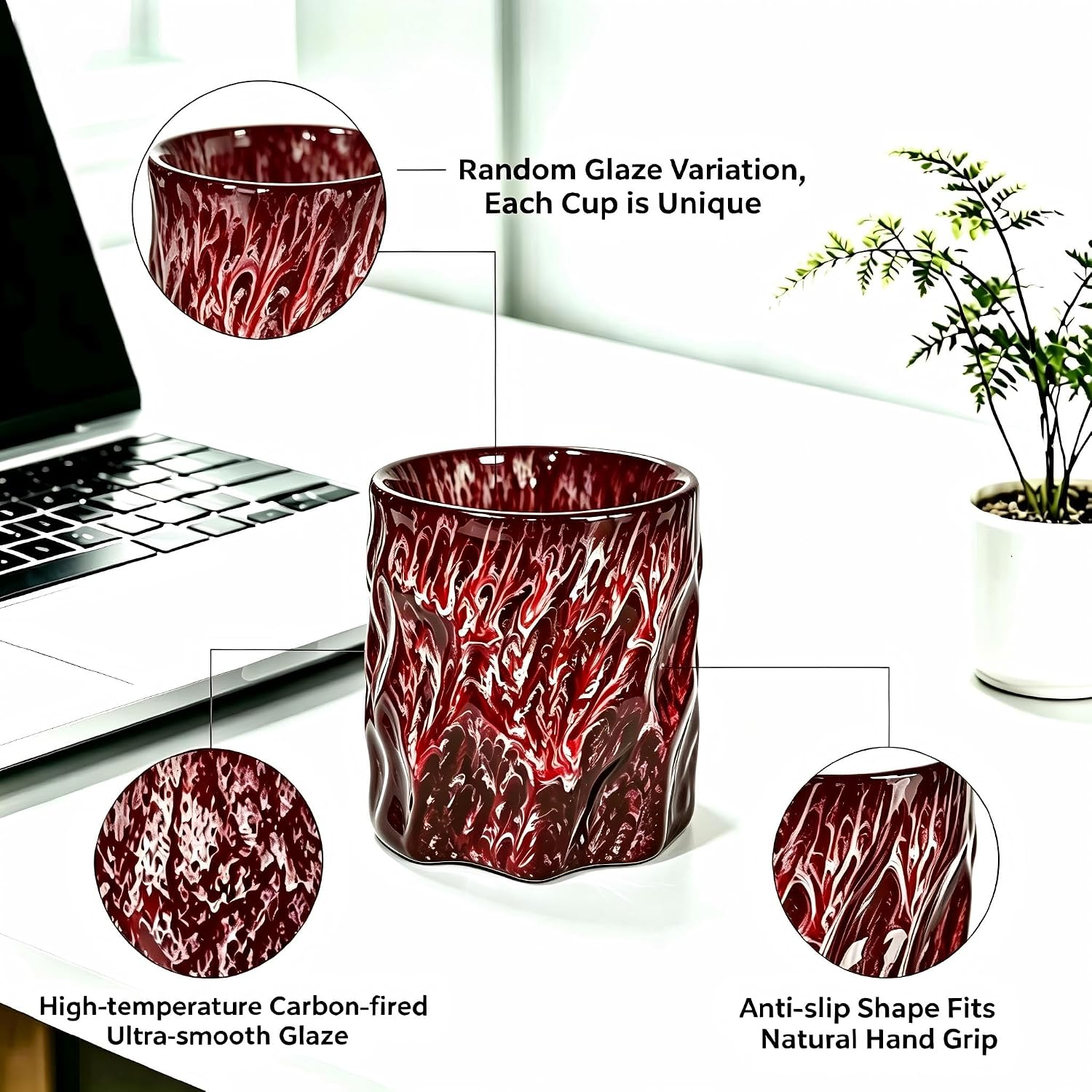 Handmade Artisan Ceramic Coffee cup,Unique Large Coffee Mug,Microwave Dishwasher Safe,Great Holiday Gift for Him/Her,Perfect Office Desk Essential (Sakura Pink Swirl, 10, Fluid Ounces) - Image 4