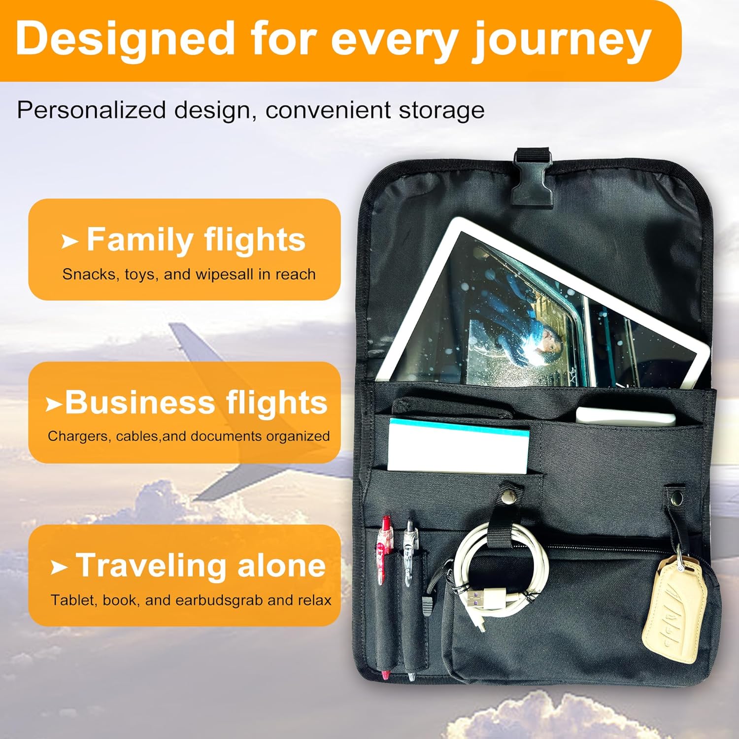 Airplane Seat Storage Pocket, International Travel Essentials,Airplane Pocket Organizer, Airplane Travel Accessories,Removable Toiletry Bag Designed - Image 5