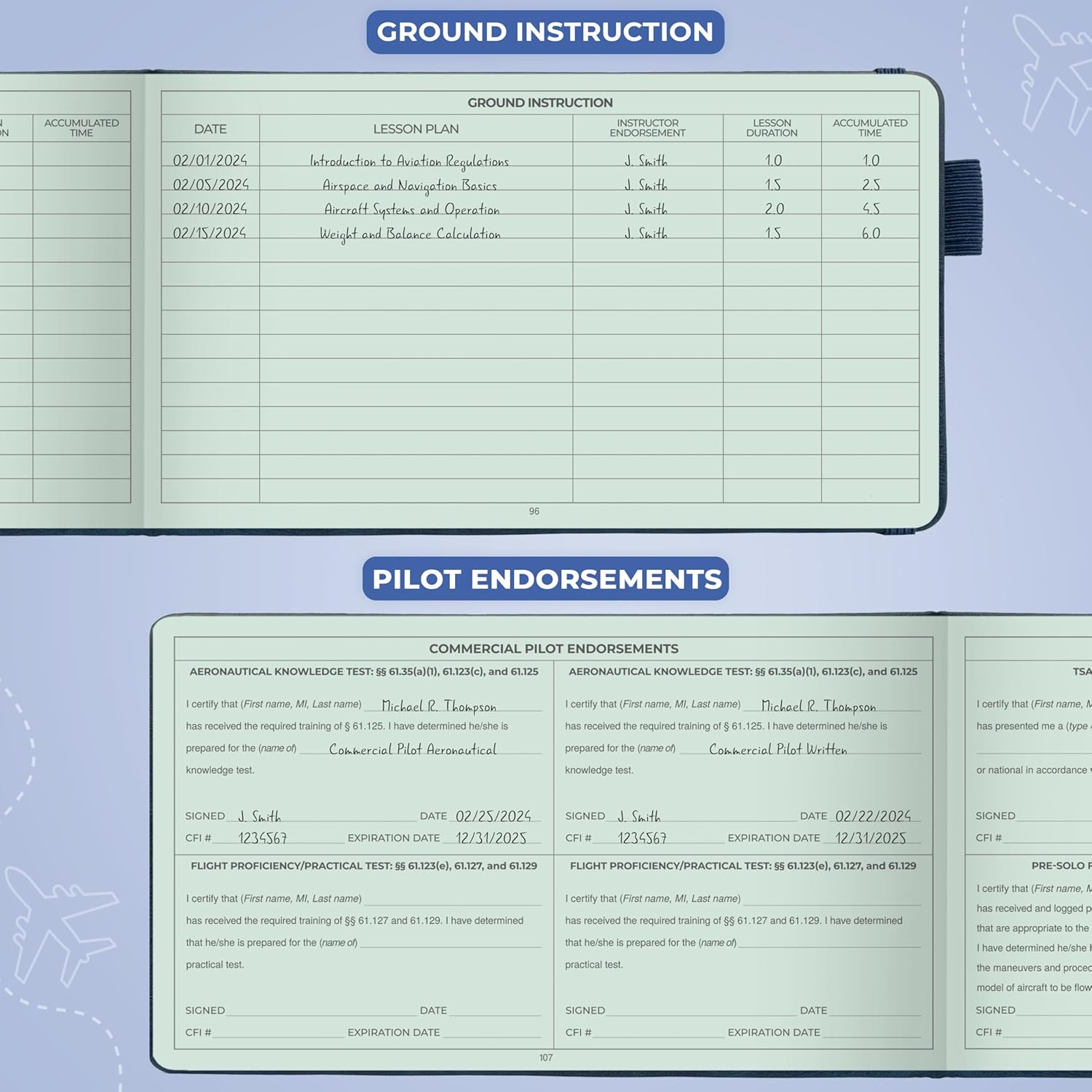 Clever Fox Pilot Logbook – Hardcover Flight Log Journal for Professional & Student Pilots – Aircraft Record Book, Aviation Gifts & Gear (Skyline Blue) - Image 6