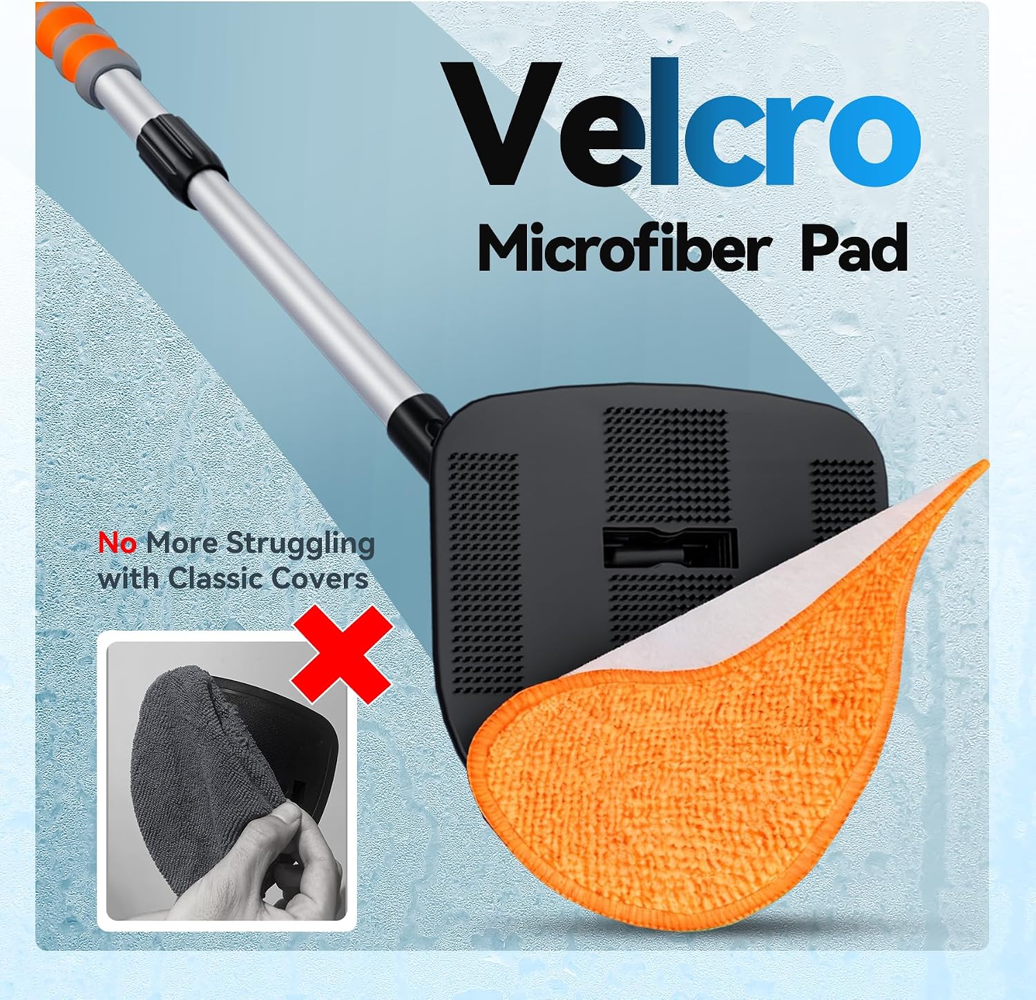 XINDELL Windshield Cleaner Tool, Car Window Cleaning Kit with 4 Reusable Microfiber Pads, Extendable Handle & 360° Rotating Head, Safety Hammer, Streak-Free Auto Glass Wiper for Car Truck SUV RV - Image 2