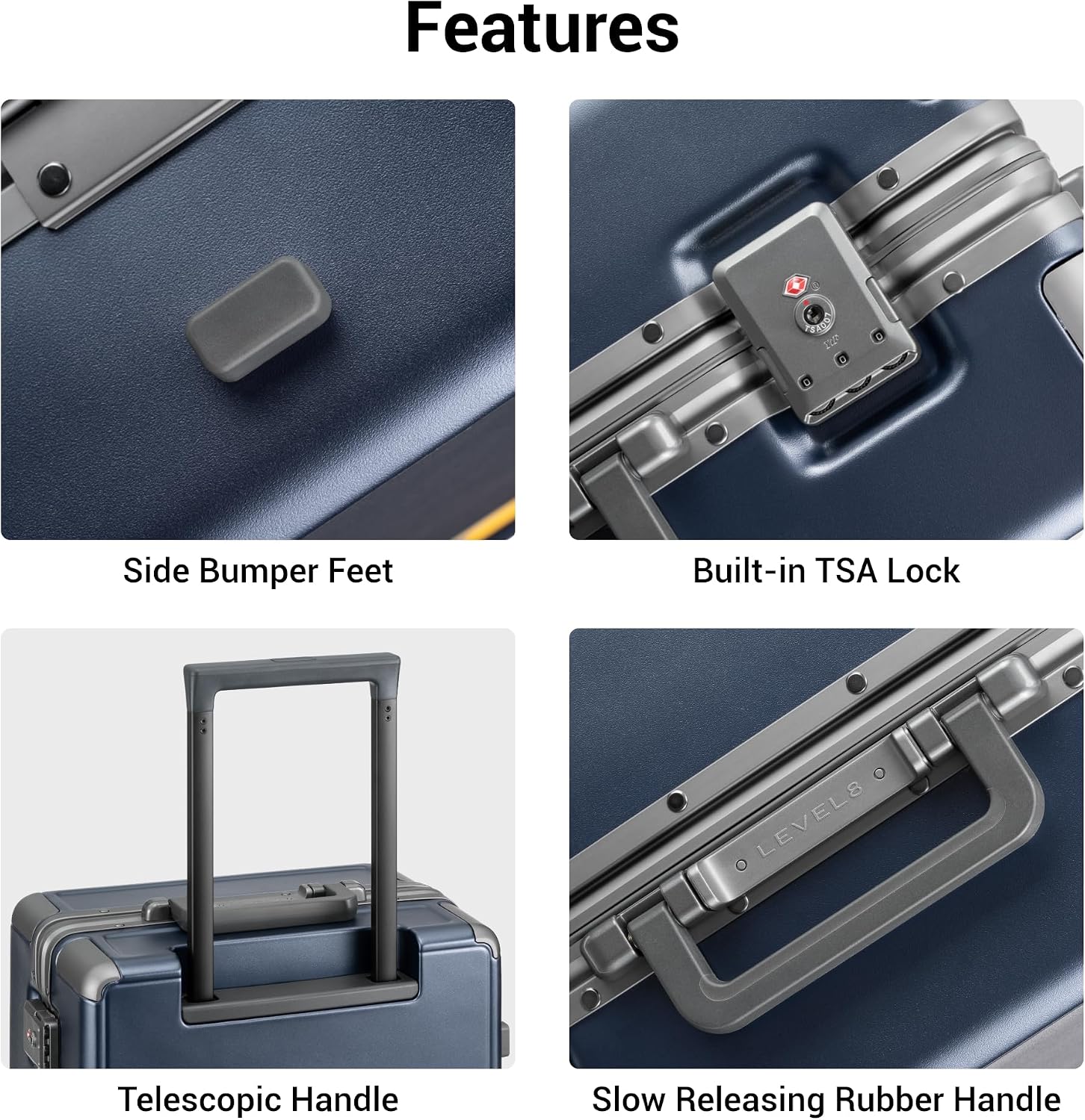 LEVEL8 Carry On Luggage Airline Approved Zipperless with Aluminum Frame, Hard Case Luggage with Spinner Wheels, Metal Travel Suitcase with Double Tsa Locks, 20 Inch, Blue - Image 8