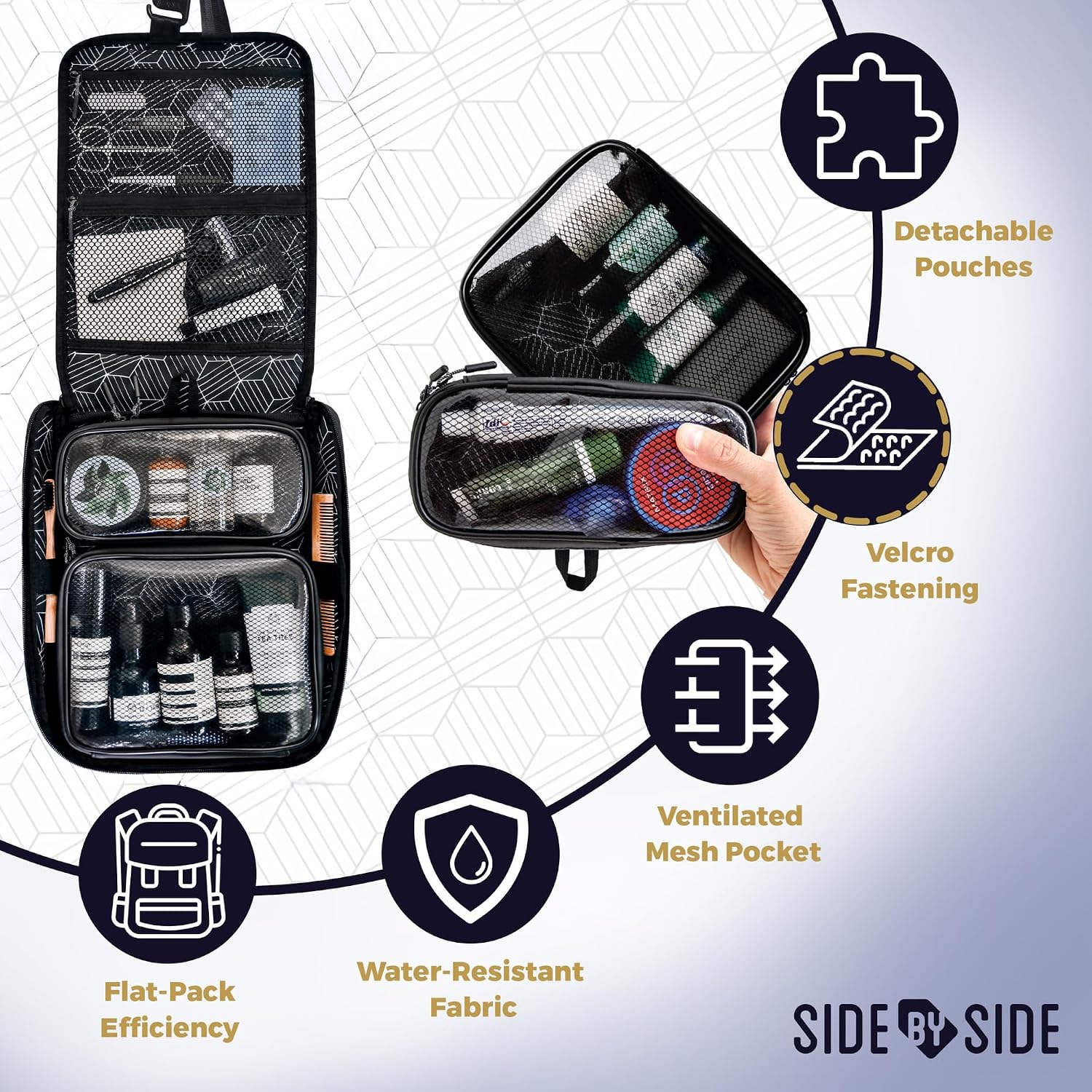Small Travel Toiletry Bag for Men, Slim Flat Hanging Mens Dopp Kit & Travel Size Shaving Kit Organizer, TSA-Approved Waterproof Compact Toiletries Bag, Leak-Proof Pouches - Image 4