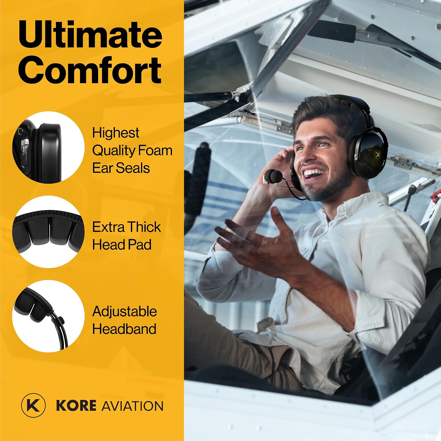 P1 Aviation Pilot Headset for Student Pilots Flight Schools Flight Instructors Features 24 db PNR Rating, Noise Canceling Microphone, Acoustic Foam Ear Cups, AUX Port Input with GA Dual Plugs - Image 3